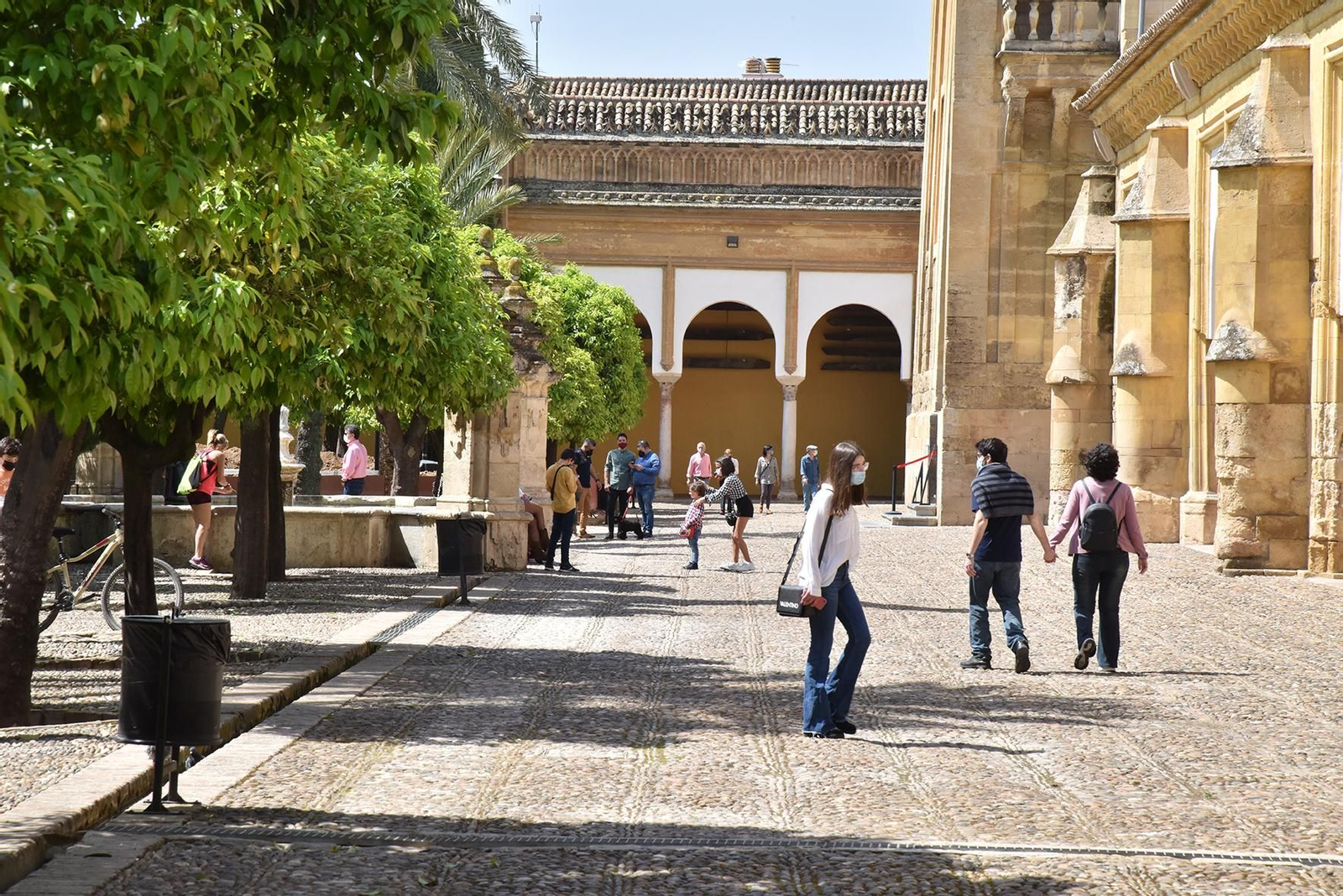 Varias personas en el interior del Patio de los Naranjos.