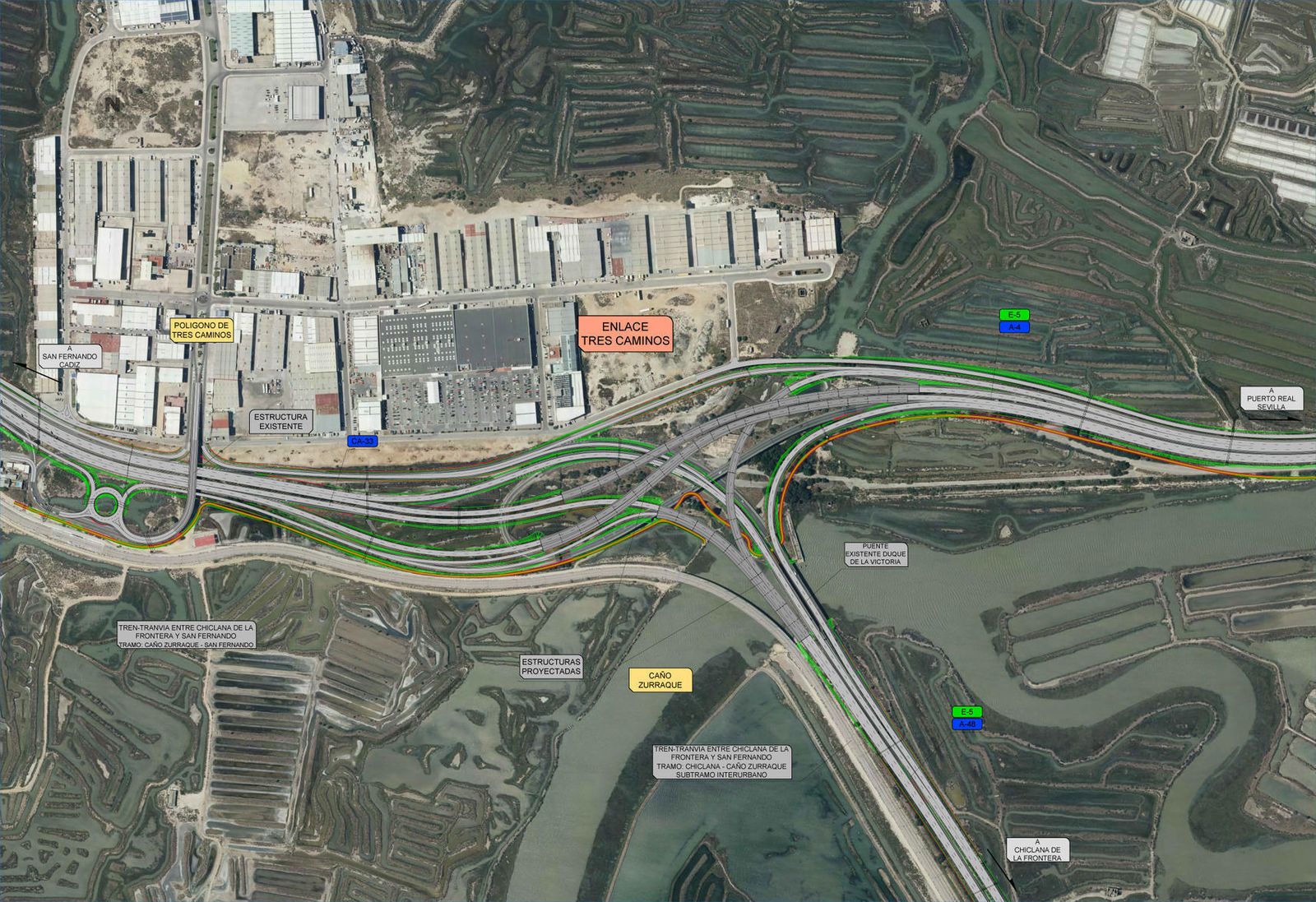 Plano de las carreteras que confluyen en el Nudo de Tres Caminos.