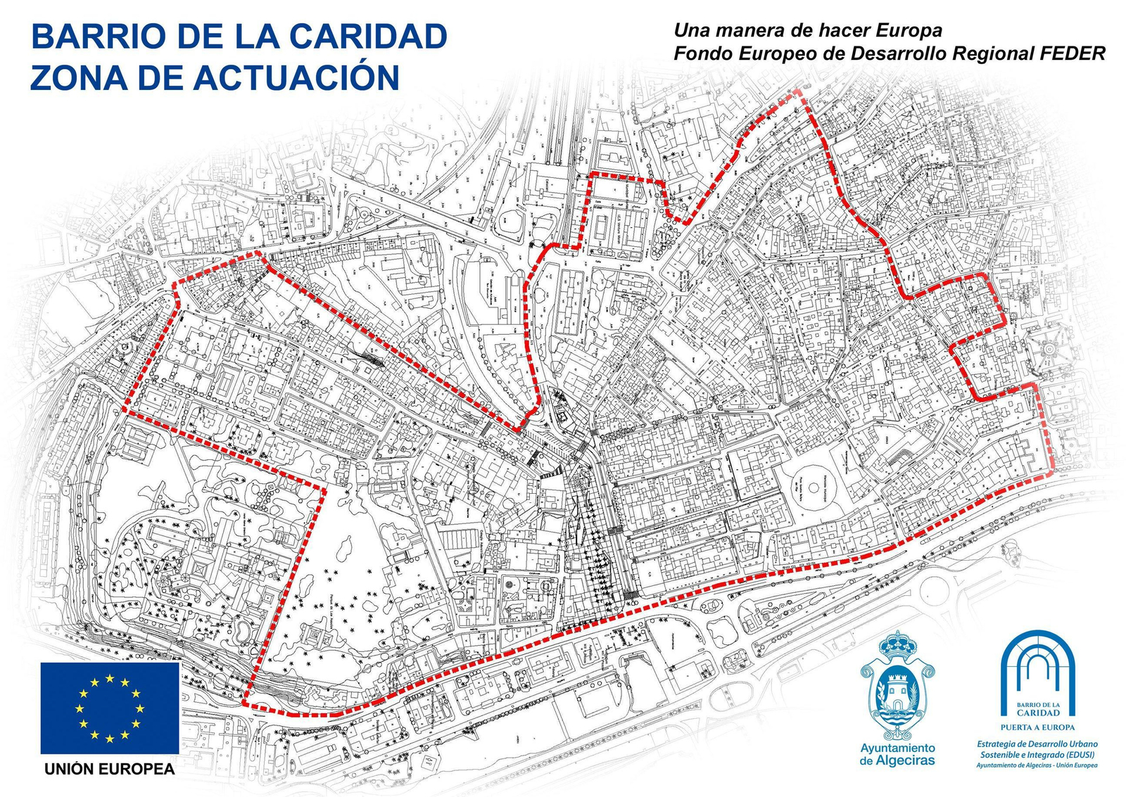 Documento gráfico oficial del Ayuntamiento de Algeciras con la demarcación del "Barrio de la Caridad" Documento gráfico oficial del Ayuntamiento de Algeciras con la demarcación del "Barrio de la Caridad"