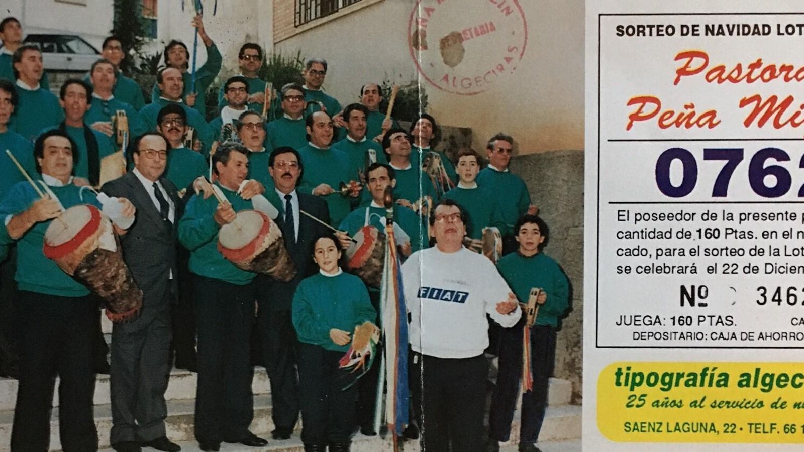 Papeleta del sorteo de Navidad de 1990 con las pastorada de la Peña Miguelín