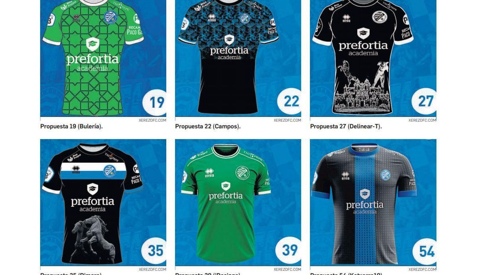 Propuestas para la segunda equipación del Xerez DFC la próxima temporada.