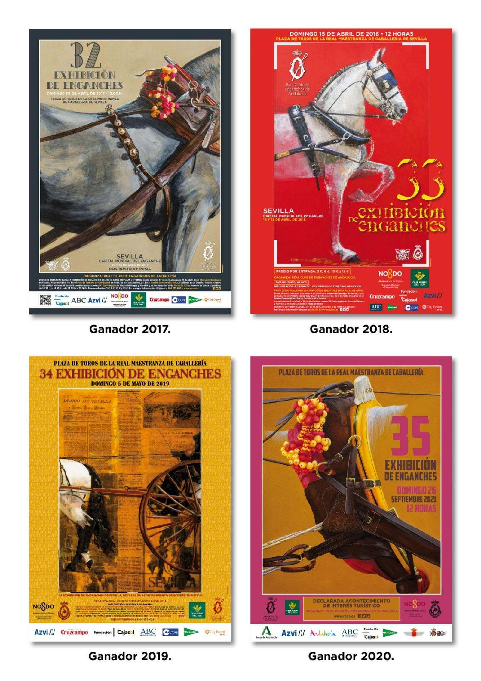 Carteles ganadores de otras ediciones de la Exhibición de Enganches en la Maestranza.