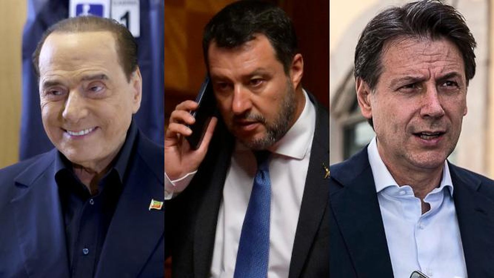 Silvio Berlusconi, Matteo Salvini  y Giuseppe Conte