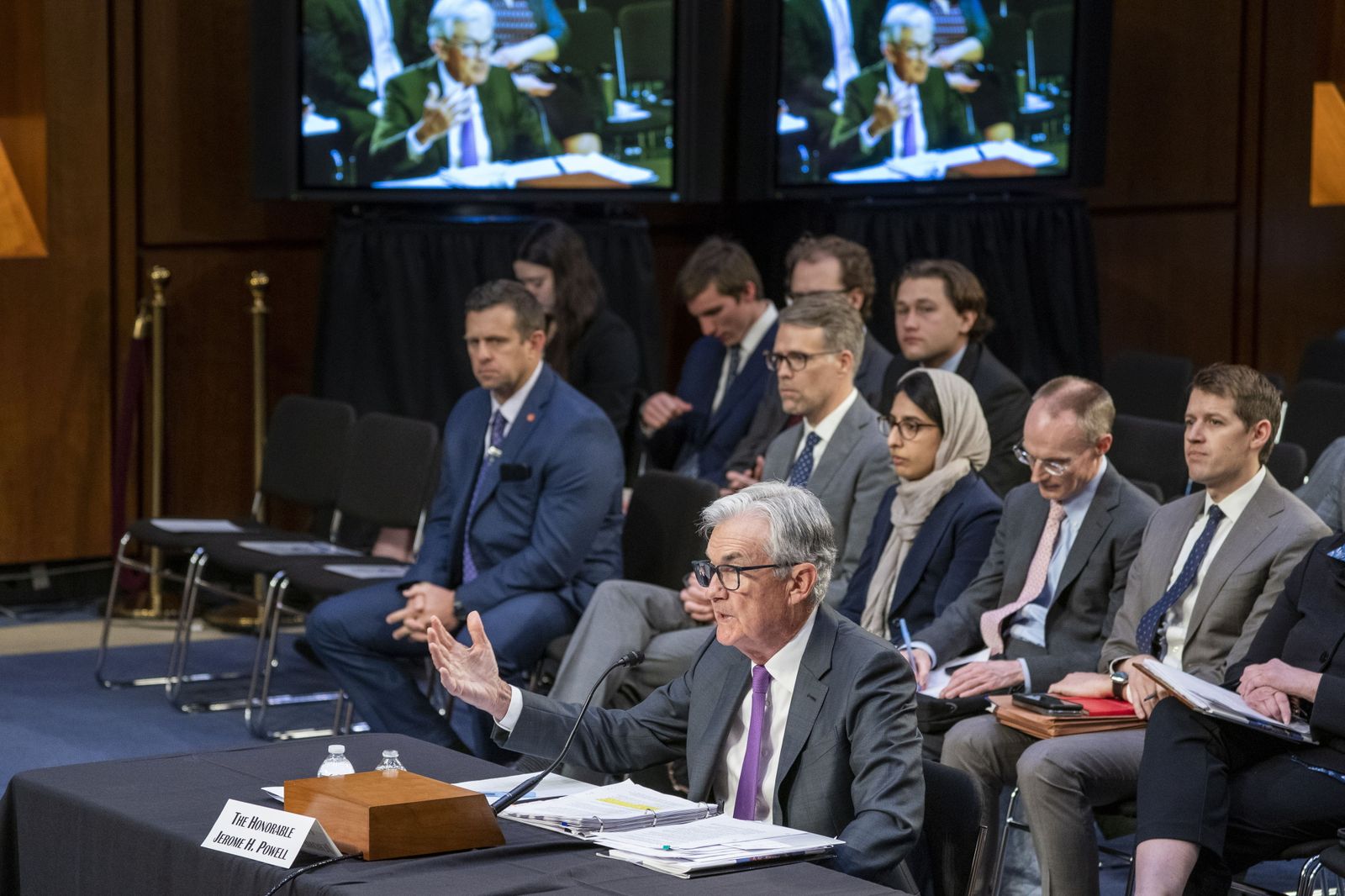 Jerome Powell, este martes, durante su comparecencia en el Senado de EEUU.