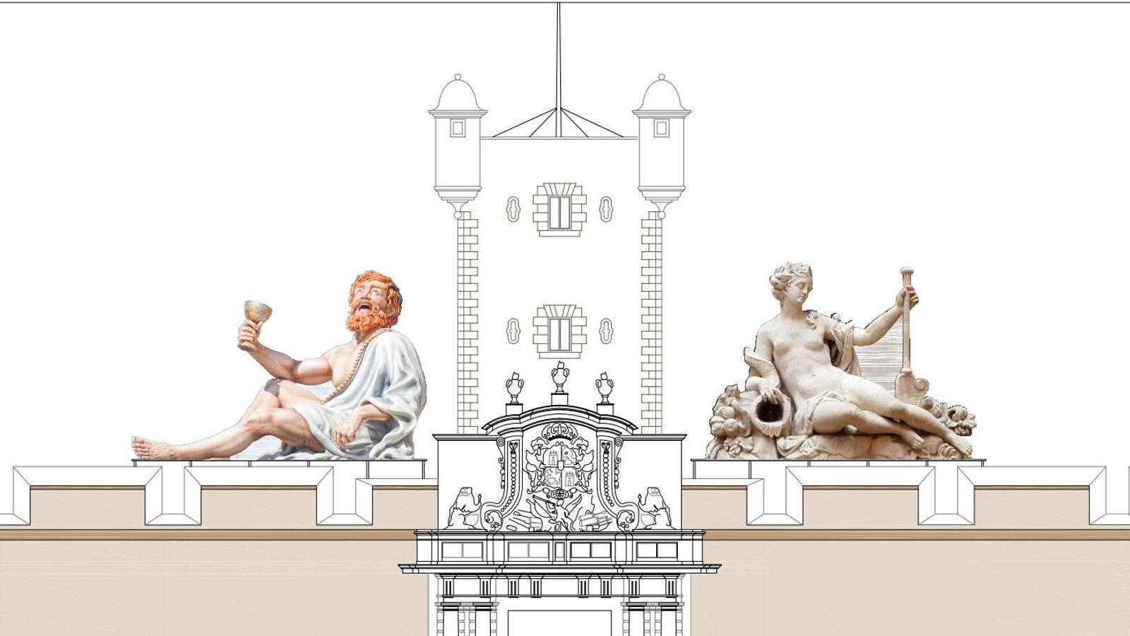 Recreación del Ayuntamiento de Cádiz respecto al proyecto de construcción de la diosa Salacia para el Carnaval 2026.