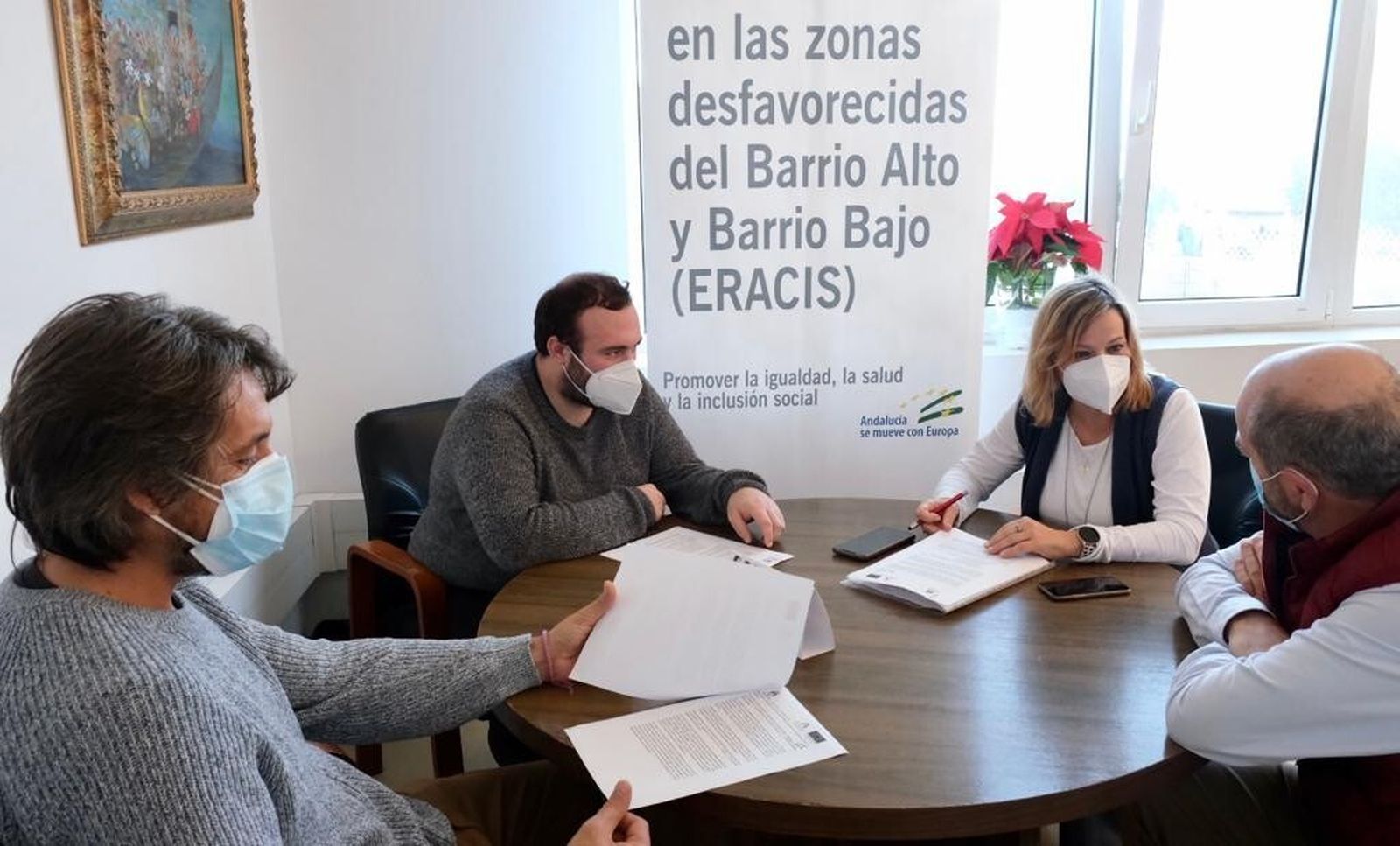 Representantes de Afanas y la Fundación Marcelino Champagnat, reunidos con la concejala de Servicios Sociales del Ayuntamiento de Sanlúcar.
