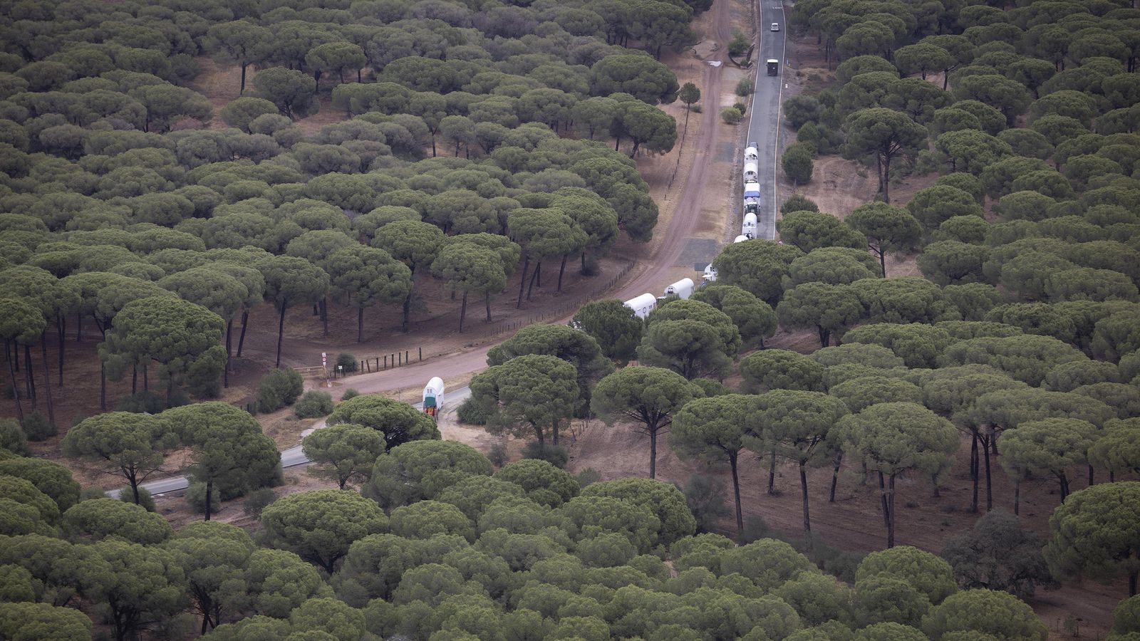 Las impresionantes fotos del camino del Rocío, desde el helicóptero de la Guardia Civil
