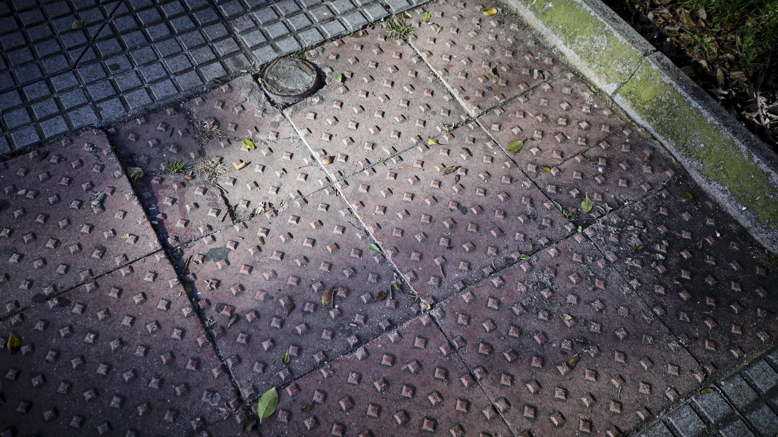 Enlosado sucio y hundido en el Parque de Erytheia, zona de Varela Norte.