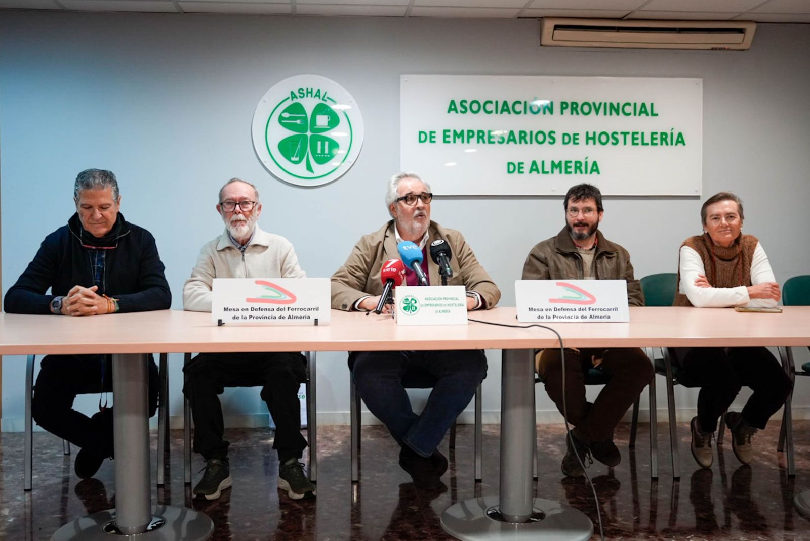 Los integrantes de la Mesa del Ferrocarril de Almería, con José Carlos Tejada a la cabeza.