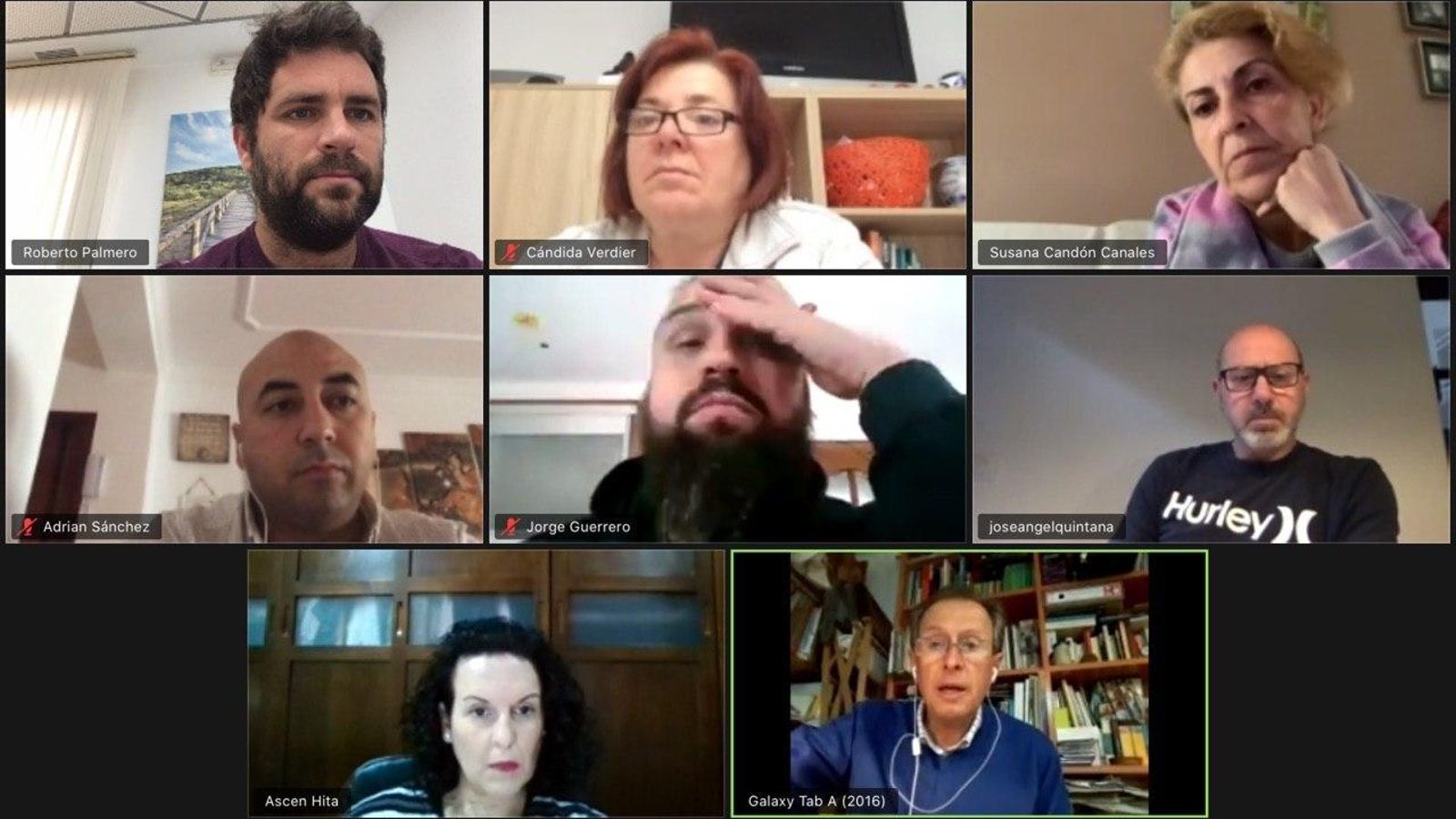 Captura de la pantalla del ordenador durante la celebración de la Junta de Portavoces municipales realizada de forma telemática en la mañana de hoy lunes.