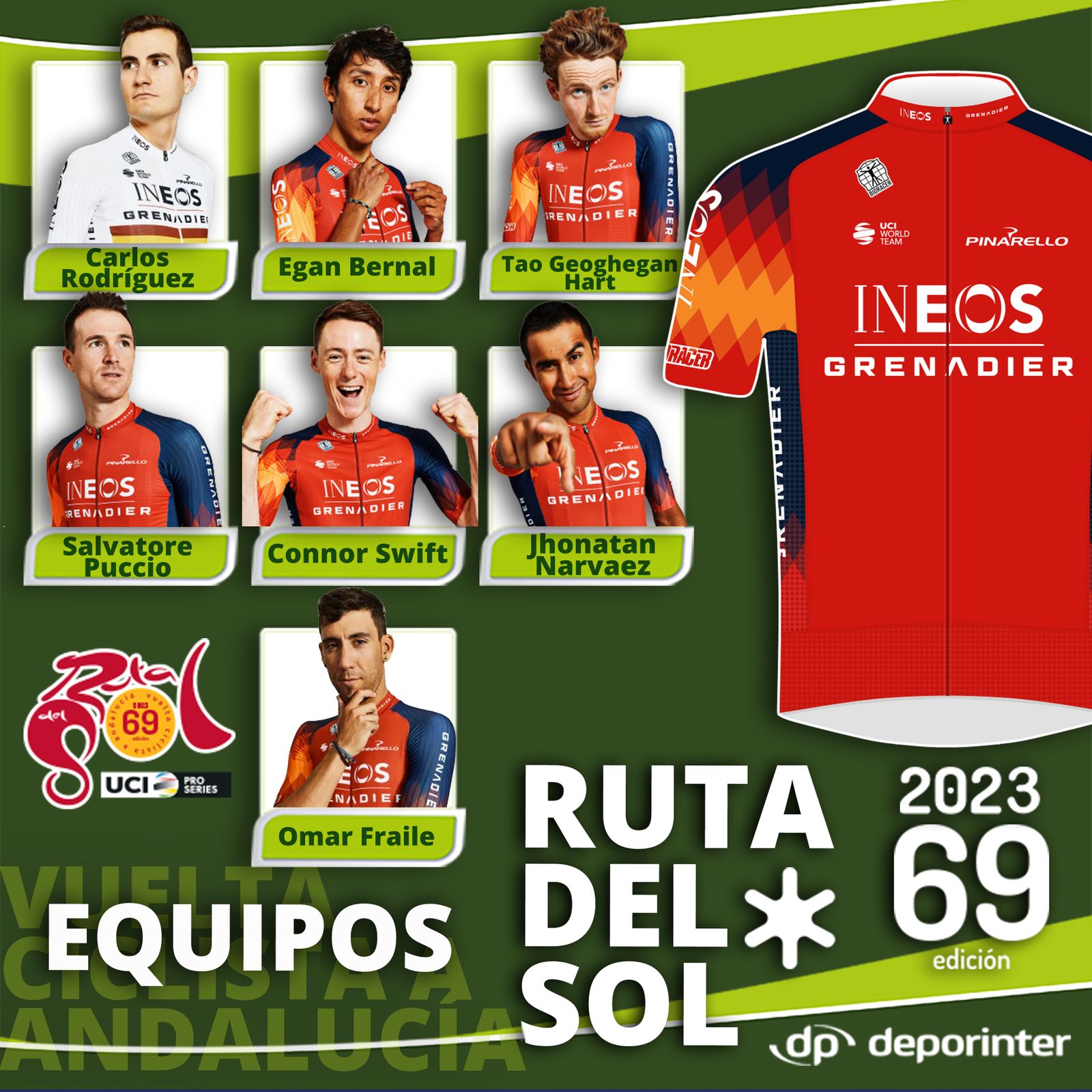 Los corredores del Ineos en la Vuelta a Andalucía.