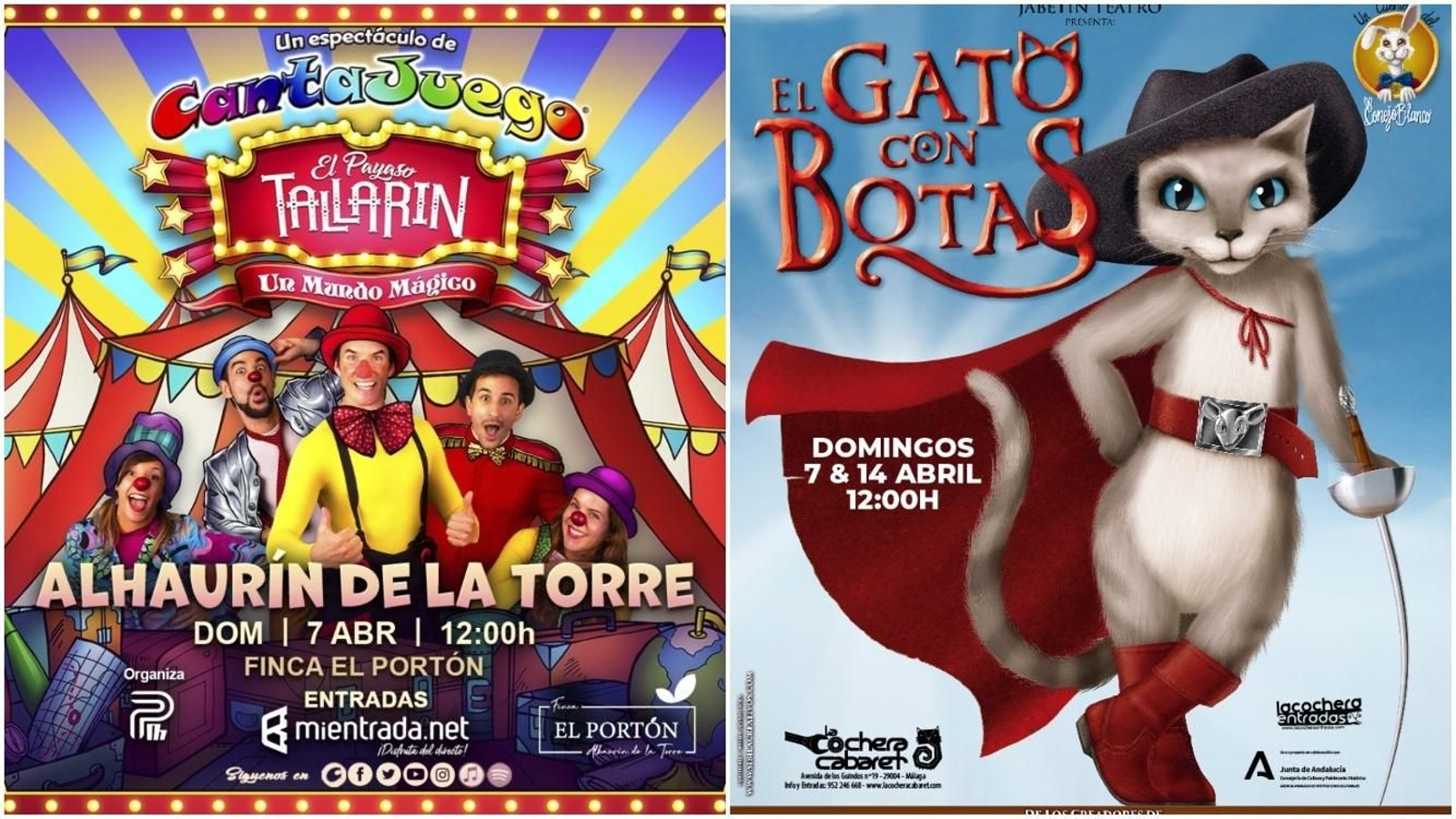 El Payaso Tallarín y El Gato con Botas, este domingo en Málaga. El Payaso Tallarín y El Gato con Botas, este domingo en Málaga.