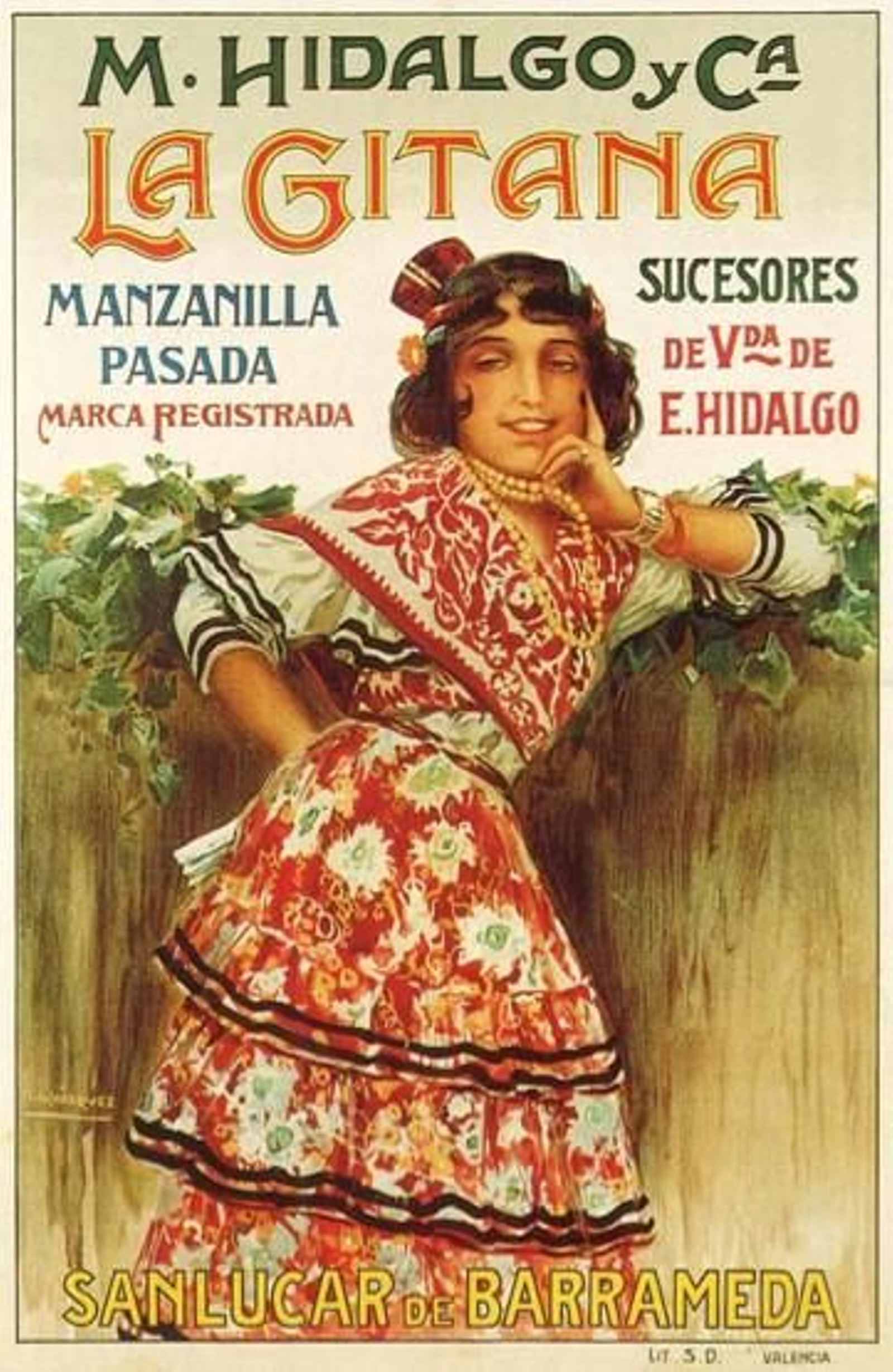 Cartel publicitario de bodegas Hidalgo creado por el artista Carlos Vázquez.