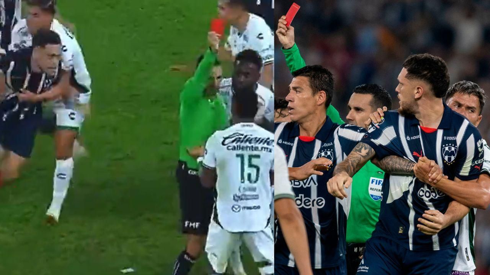 Lucas Ocampos, durante la acción en la que vio la tarjeta roja con Rayados.