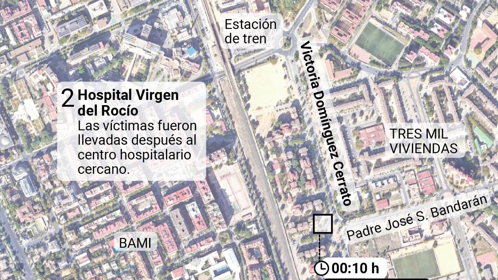 Localización del tiroteo en las Tres Mil Viviendas