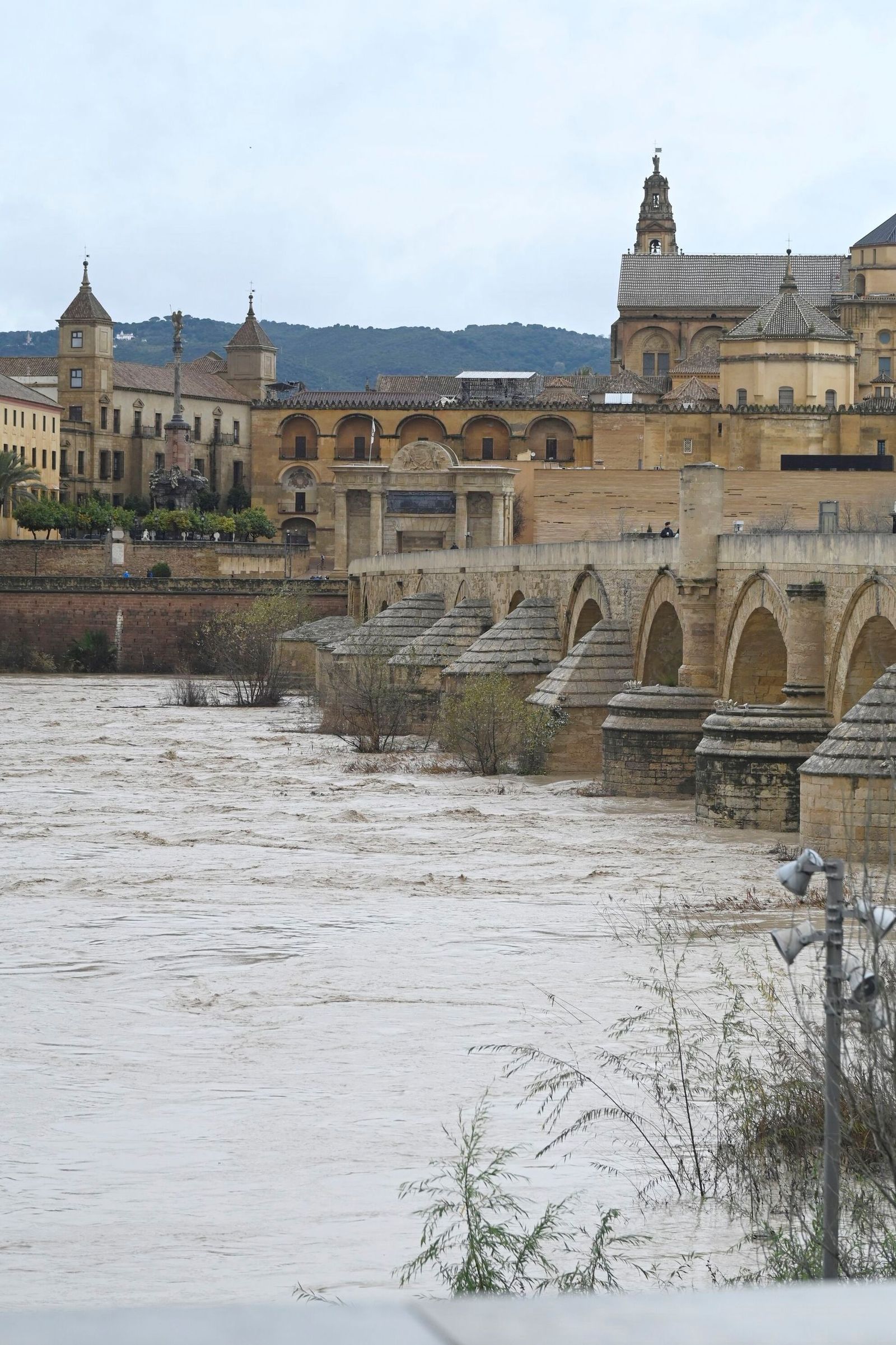 El cauce del río Guadalquivir a su paso por Córdoba tras la borrasca Kristin
