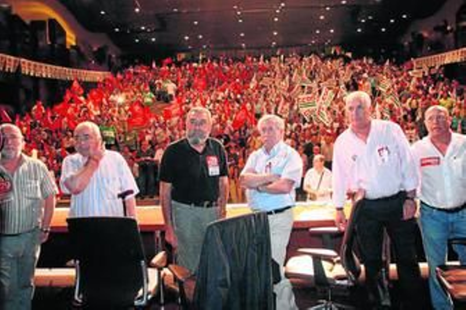 Manuel Ferrer, Manuel Pastrana, Cándido Méndez, Ignacio Fernández Toxo, Francisco Carbonero y Antonio Herrera, ayer, en Málaga.
