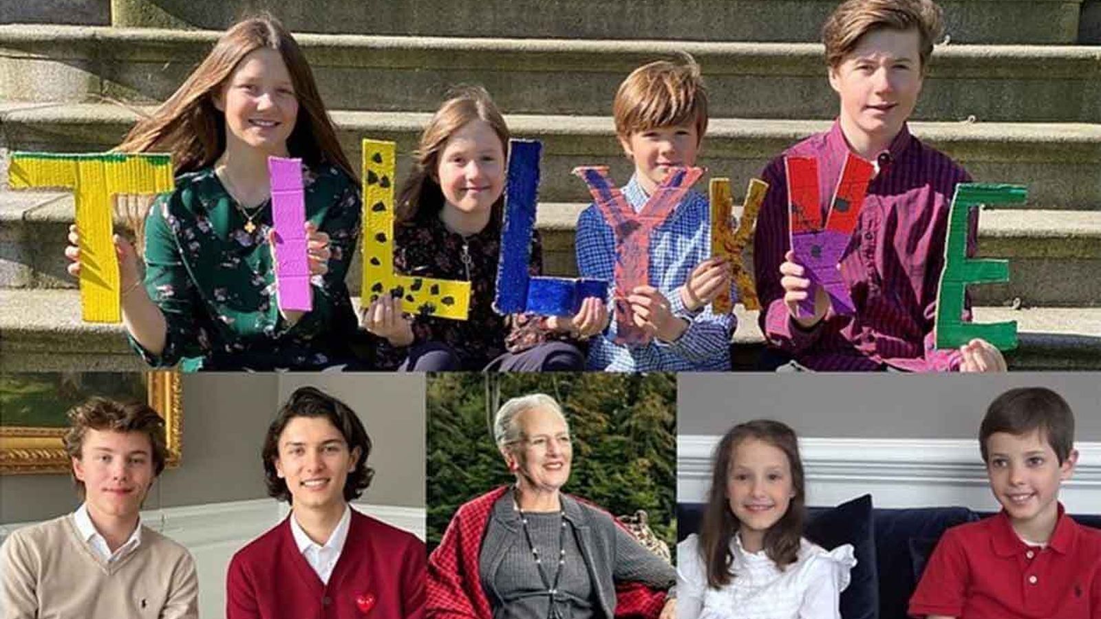 Momento de la videollamada de la reina Margarita con sus nietos para felicitarla.