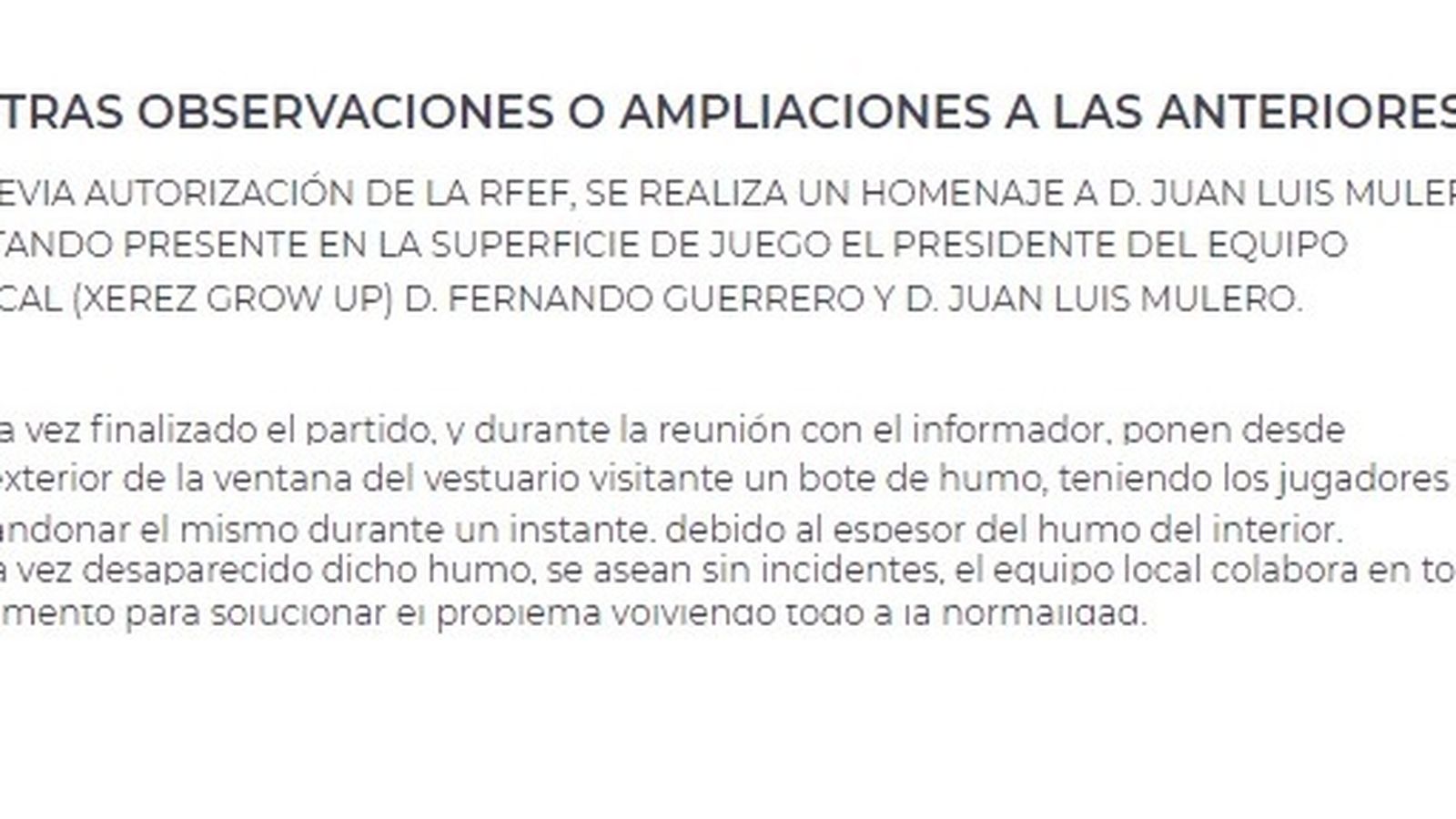 Extracto del acta donde se recoge el incidente.