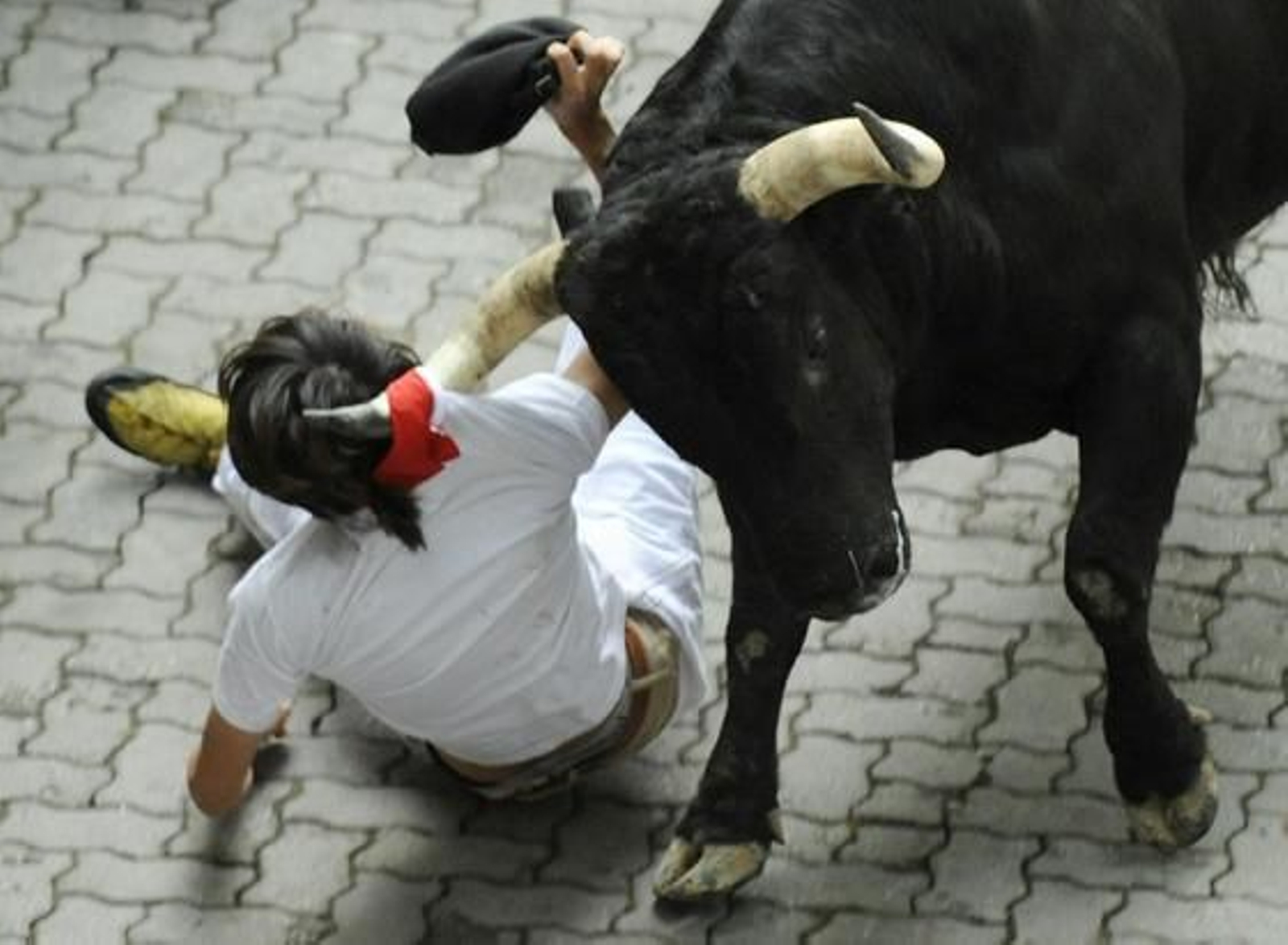 El primer encierro de 2012 finaliza con una cornada en el primer tramo y la entrada en la plaza de un toro con un mozo en una de sus astas.

Foto: EFE / Reuters