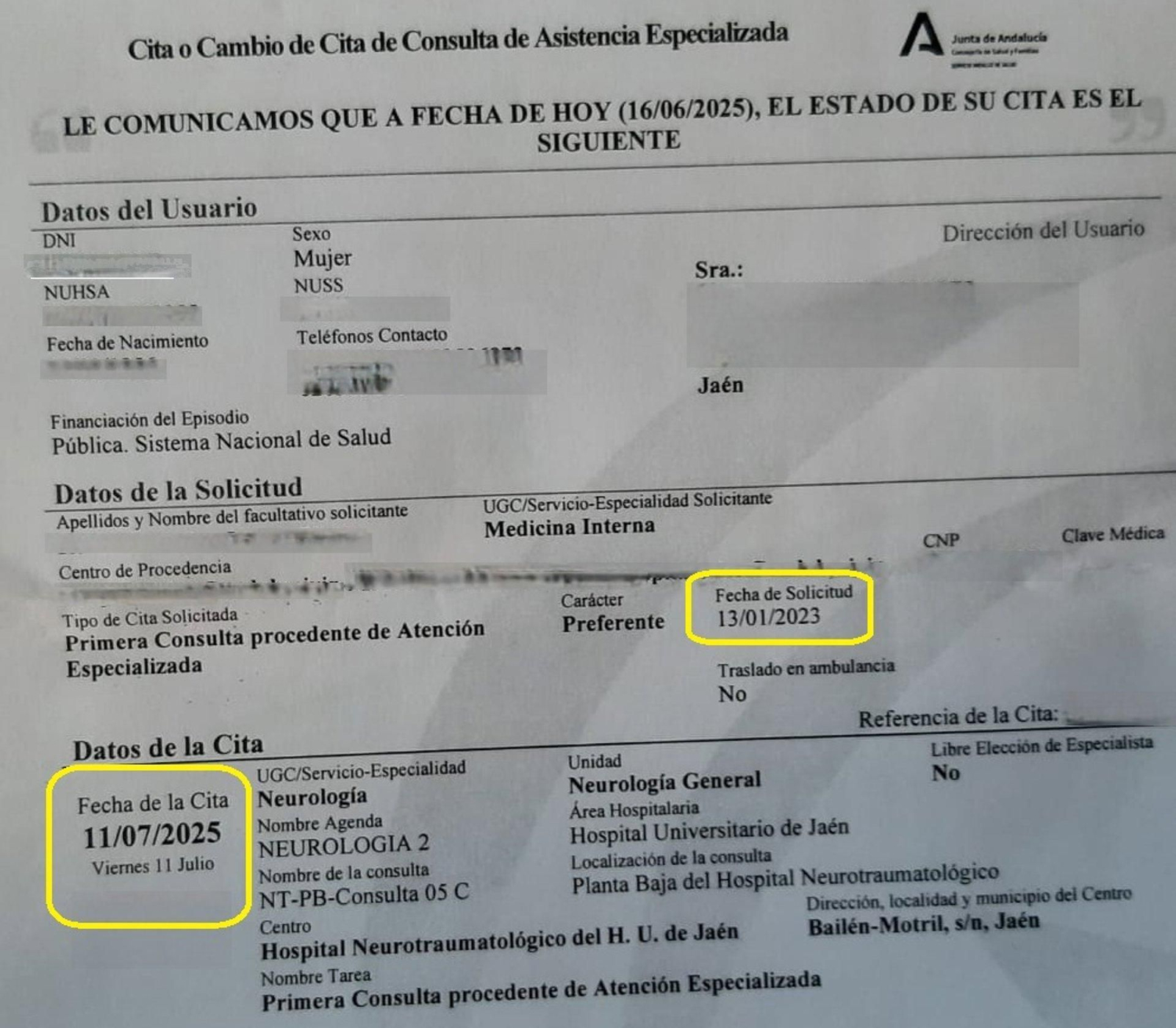 Cita para 30 meses después de su solicitud.