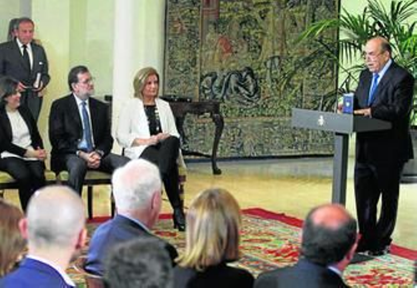 Federico Beltrán, ayer en La Moncloa durante su discurso.