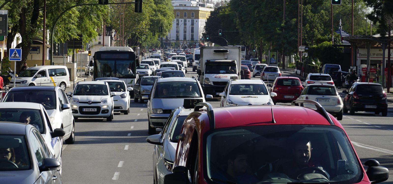 Tráfico de vehículos en el Paseo de Colón de Sevilla.