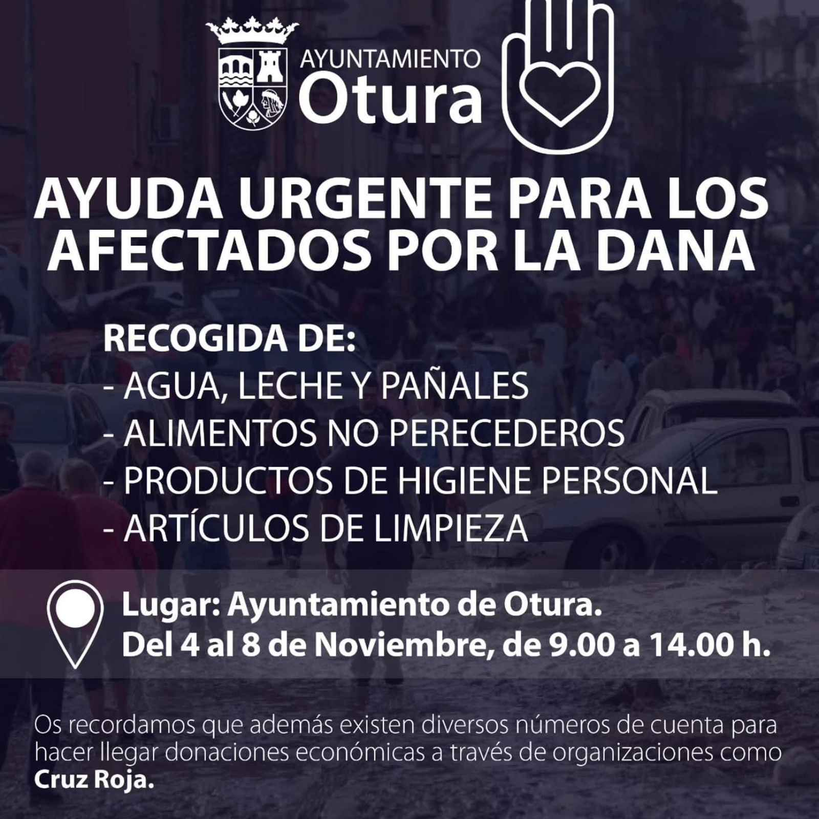Cartel de ayuda distribuido por el Ayuntamiento de Otura