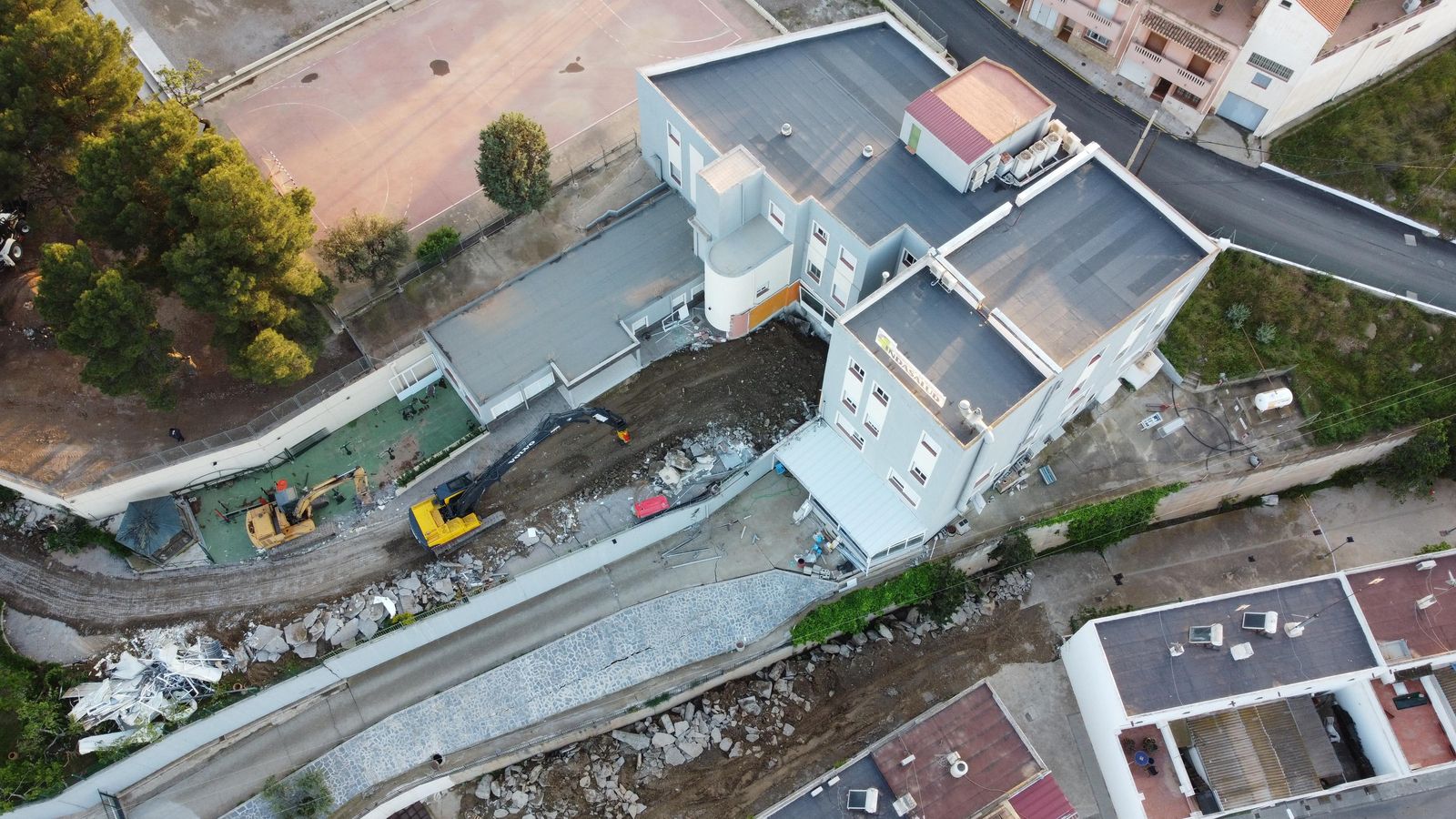 Vista aérea de la zona tras la demolición.
