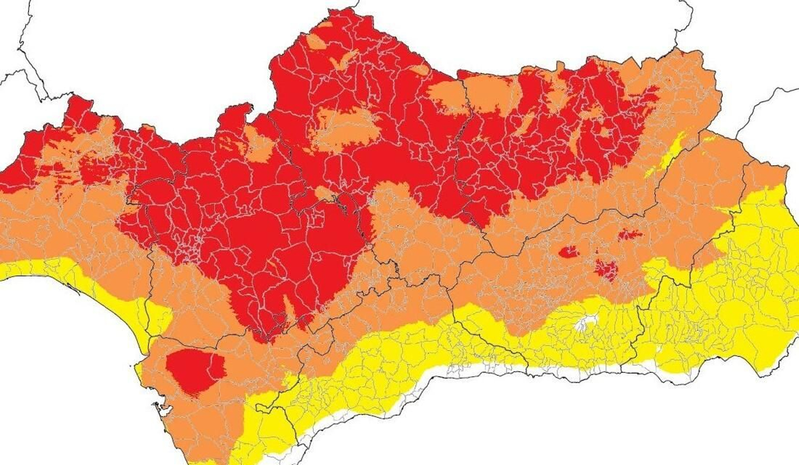 Mapa de riesgo por incendios del Infoca.
