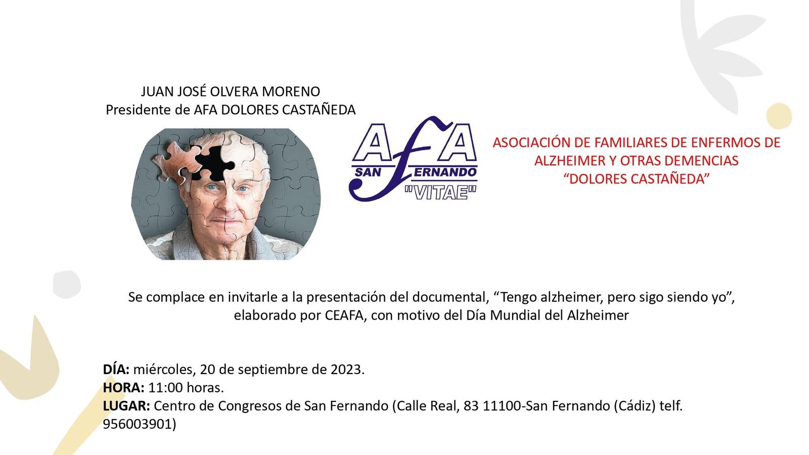 Cartel anunciador del documental sobre el Alzheimer en San Fernando.