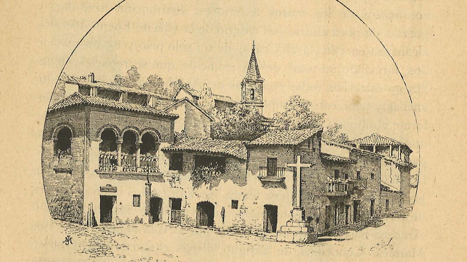Plaza del pueblo de Fuenteheridos en 'Huelva', de Amador de los Ríos en 1891.
