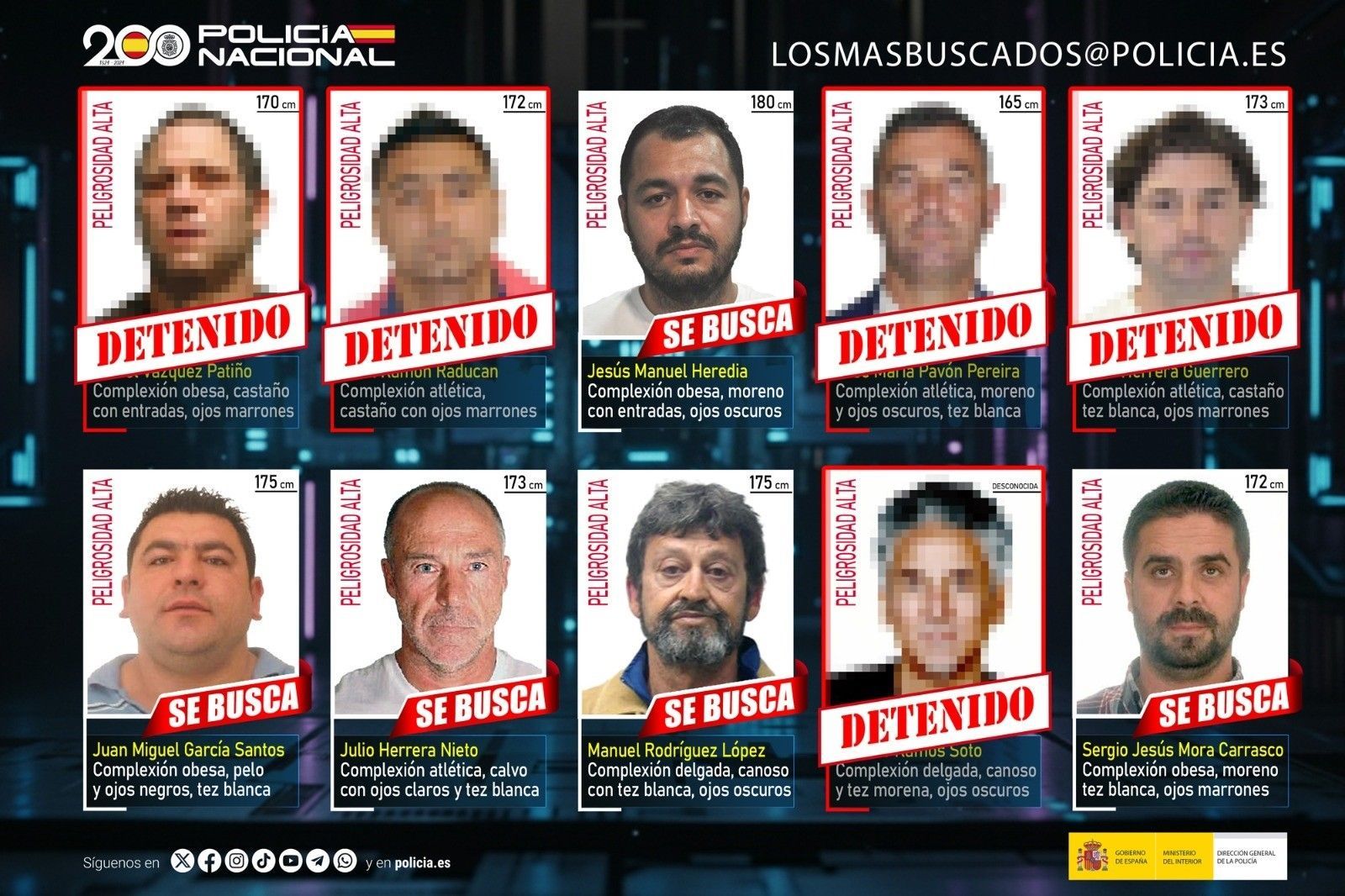 Cartel de los más buscados por la Policía.