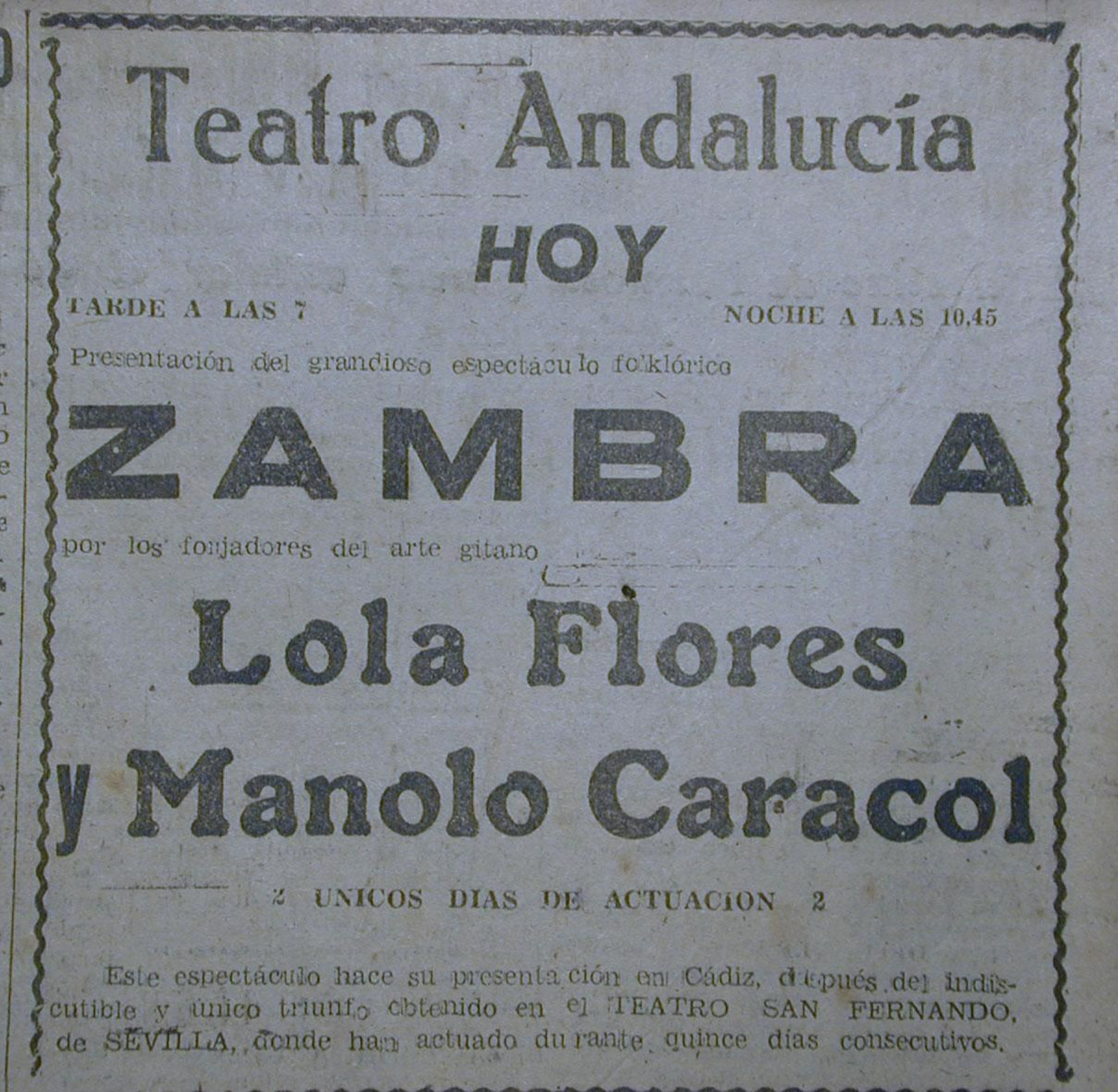 Anuncio de Zambra en Diario de Cádiz.