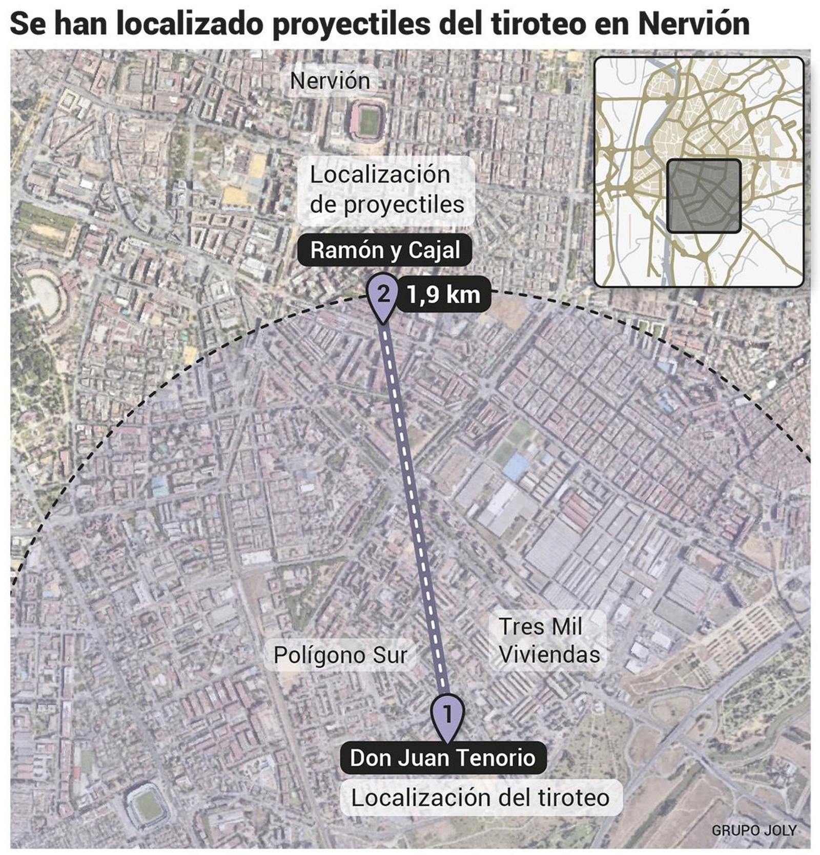 Localización de proyectiles del tiroteo en Nervión. Fuente: La Sexta.