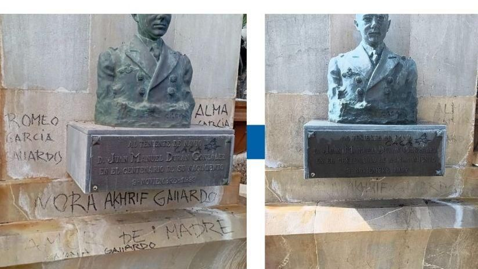 Antes y después del monumento de la plaza de las Angustias.