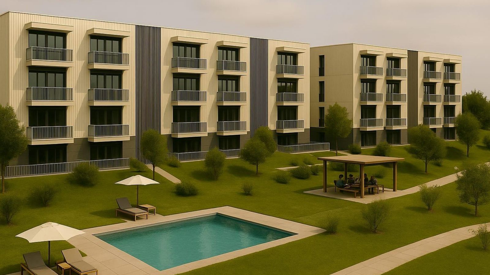 Recreación de la vista exterior de la nueva urbanización de CFH en Algeciras, Cádiz Recreación de la vista exterior de la nueva urbanización de CFH en Algeciras, Cádiz