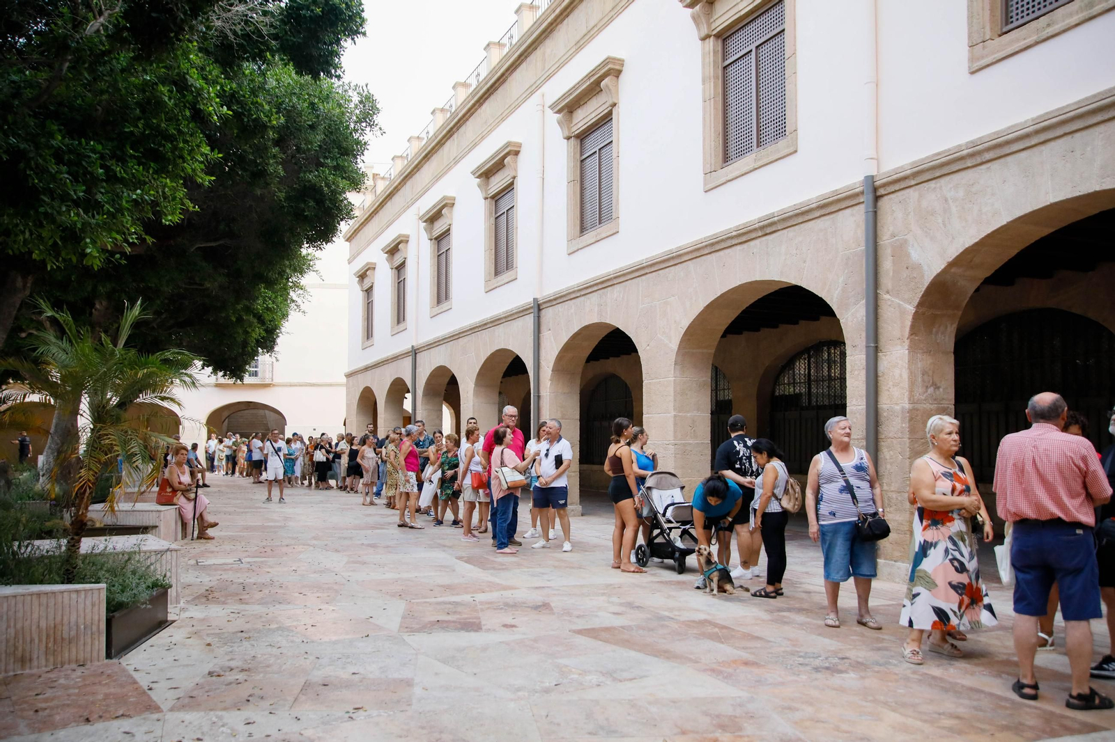 Las imágenes del reparto de abanicos en la Plaza de la Constitución en Almería