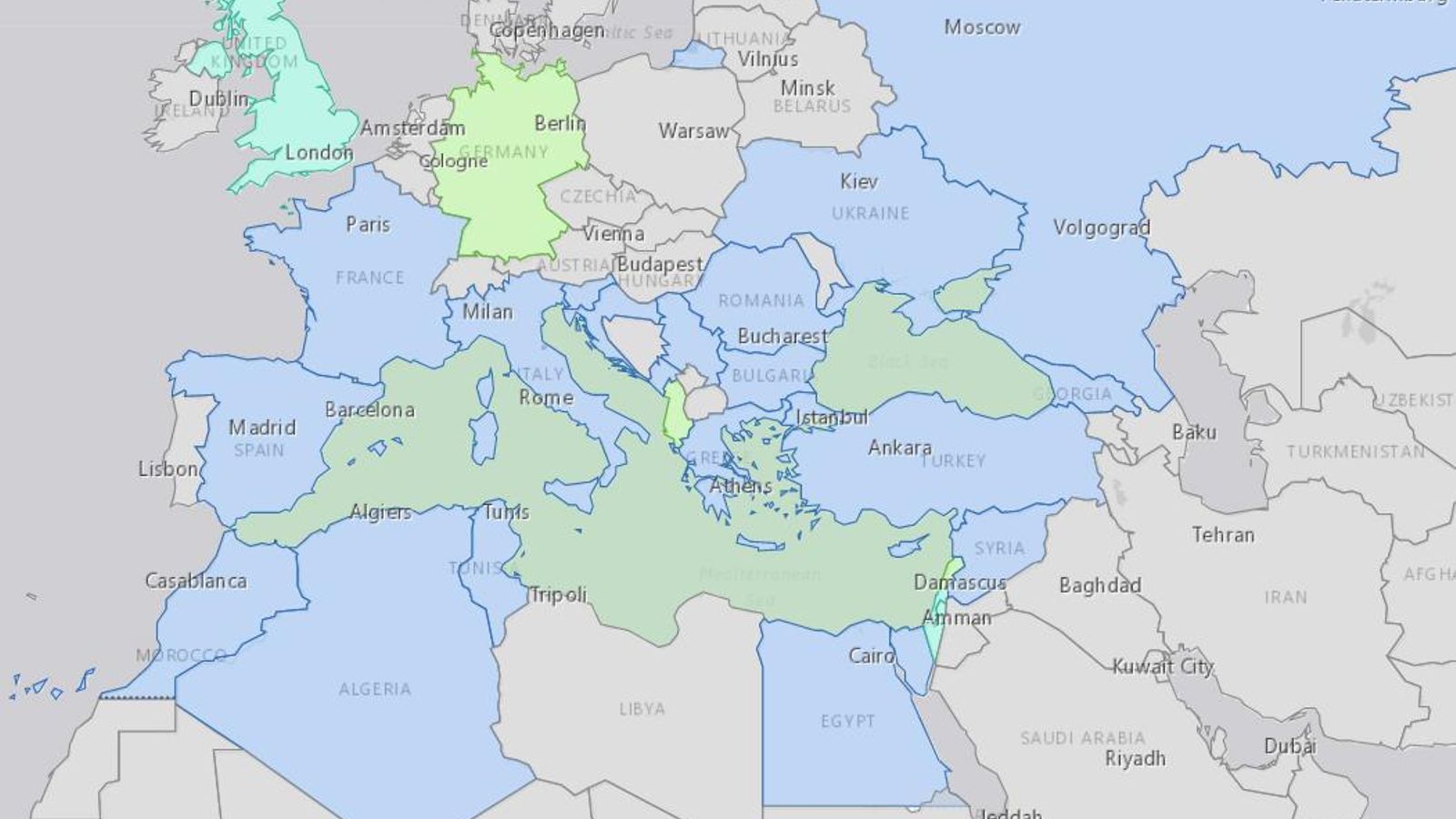 Zona y países de la comisión hidrográfica del Mar Mediterráneo y mar Negro.