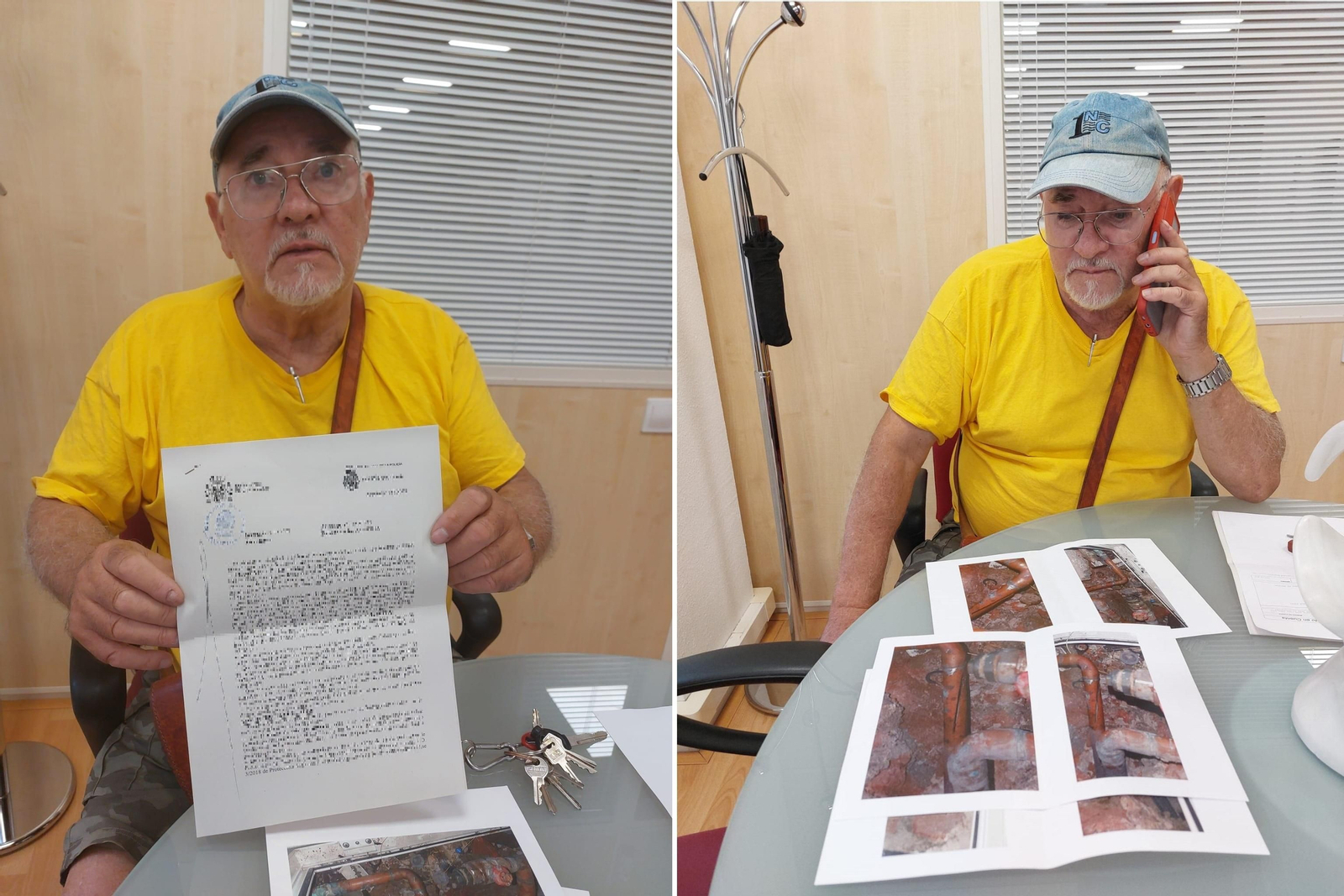 Jesús Ocaña con la denuncia y fotografías de la tubería rota