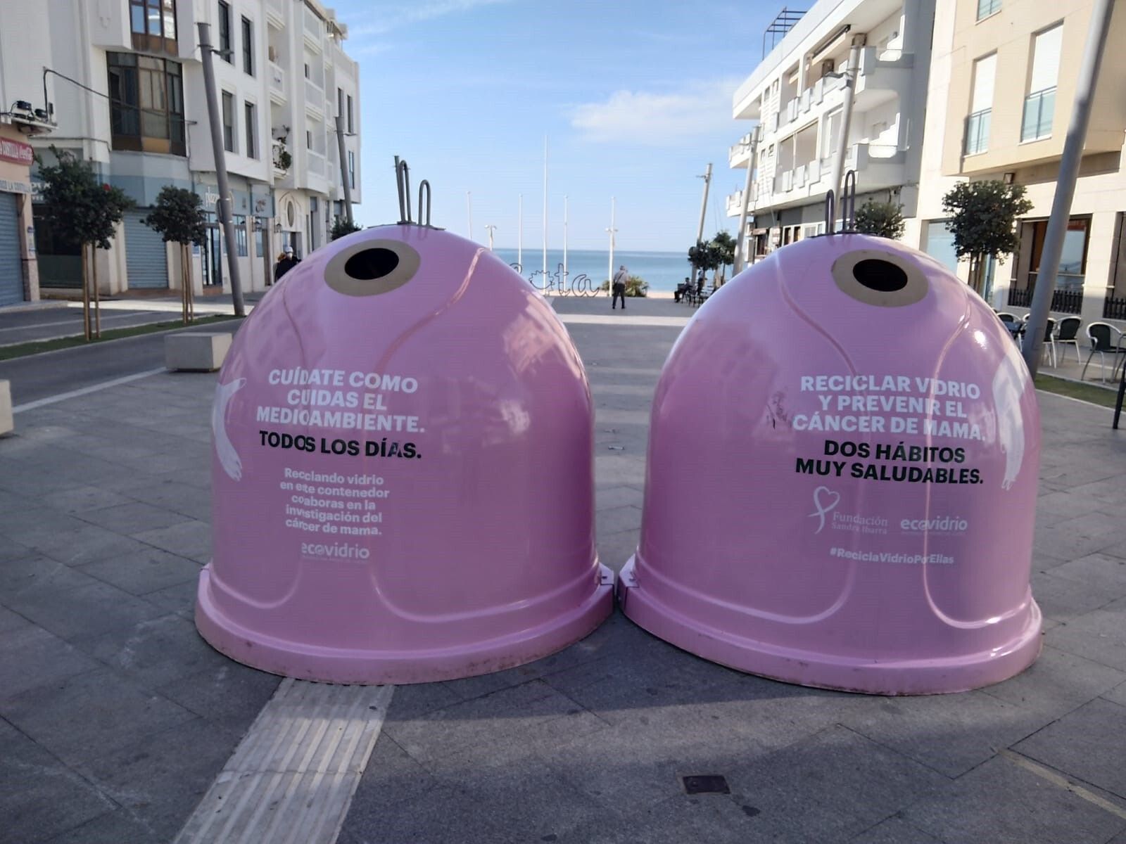 Los contenedores rosas de la campaña de Ecovidrio.