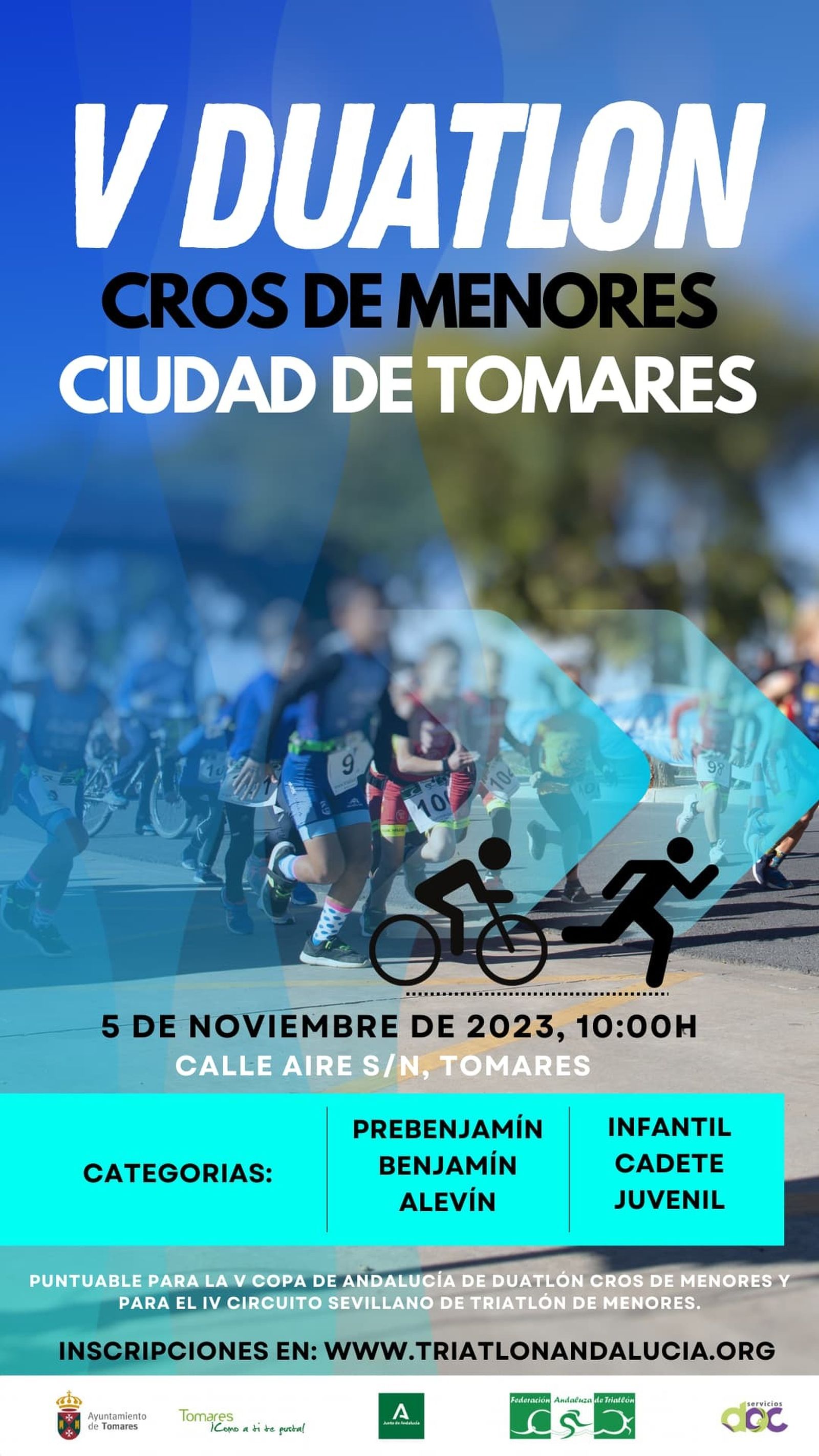 El cartel del V Duatlón Cross de Menores Ciudad de Tomares.