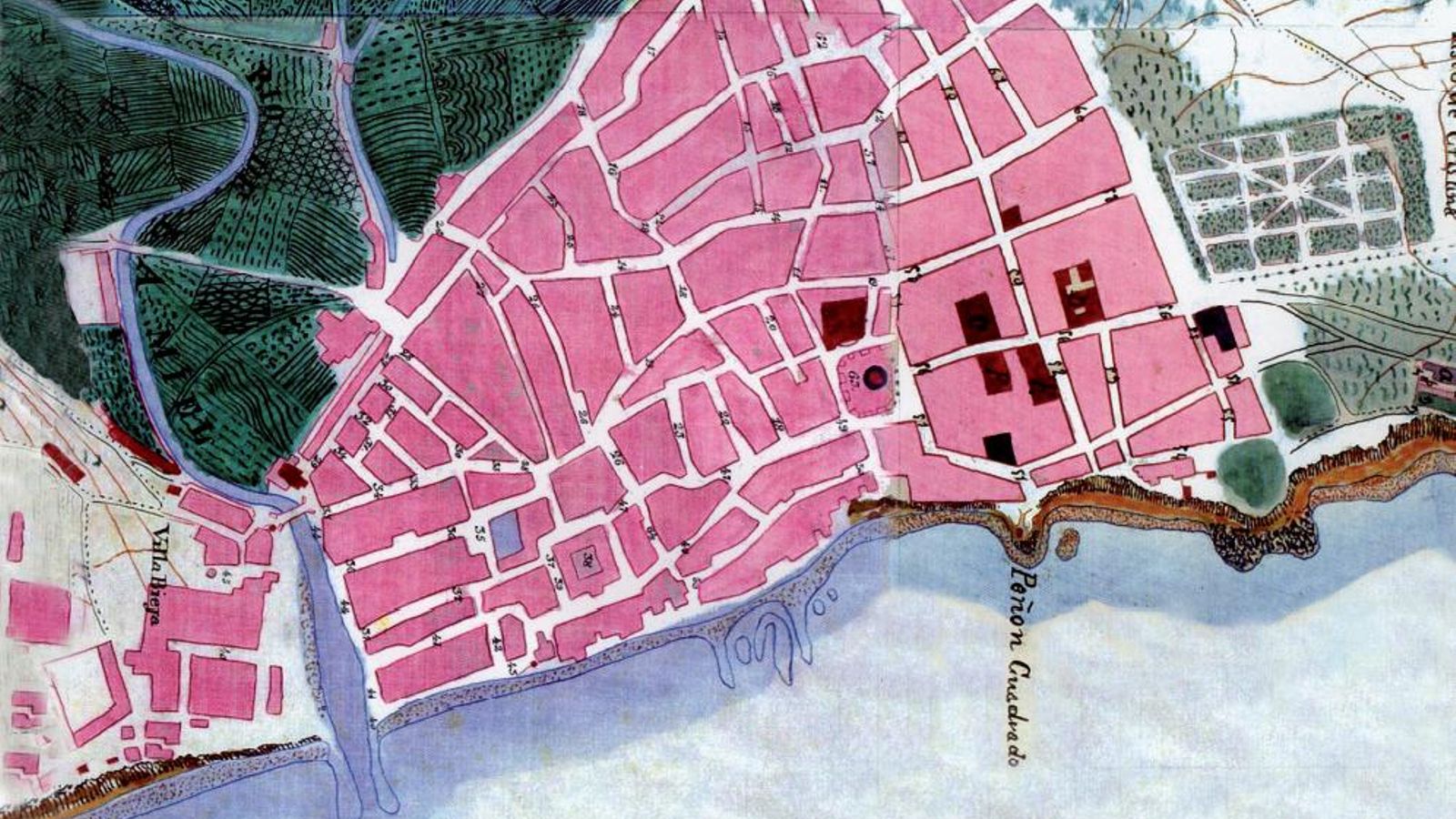 Plano de Algeciras levantado en el año 1857 por el Servicio Cartográfico del Ejército, sin ningún tipo de infraestructura portuaria.