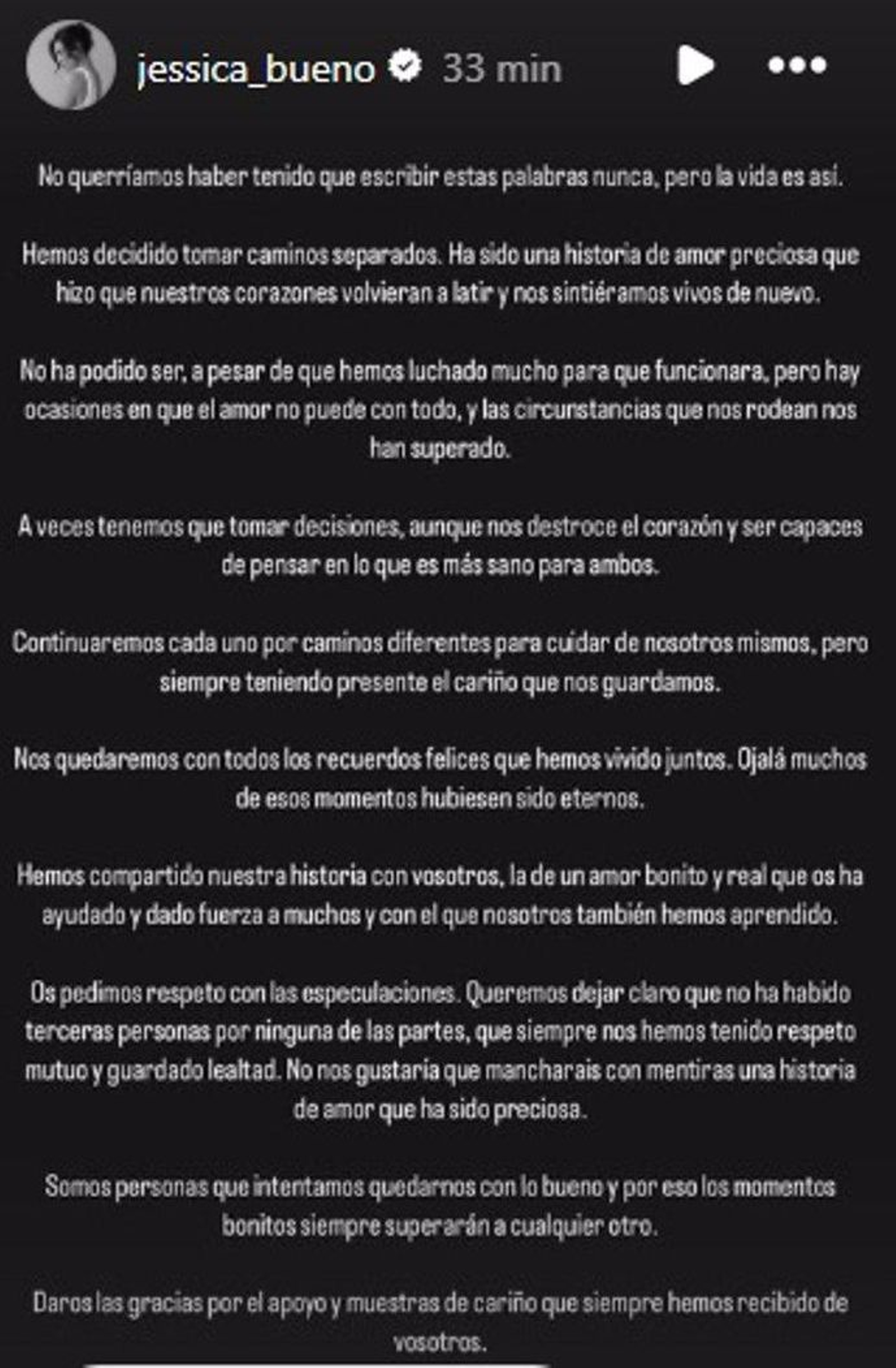 Historia de Jessica Bueno en Instagram