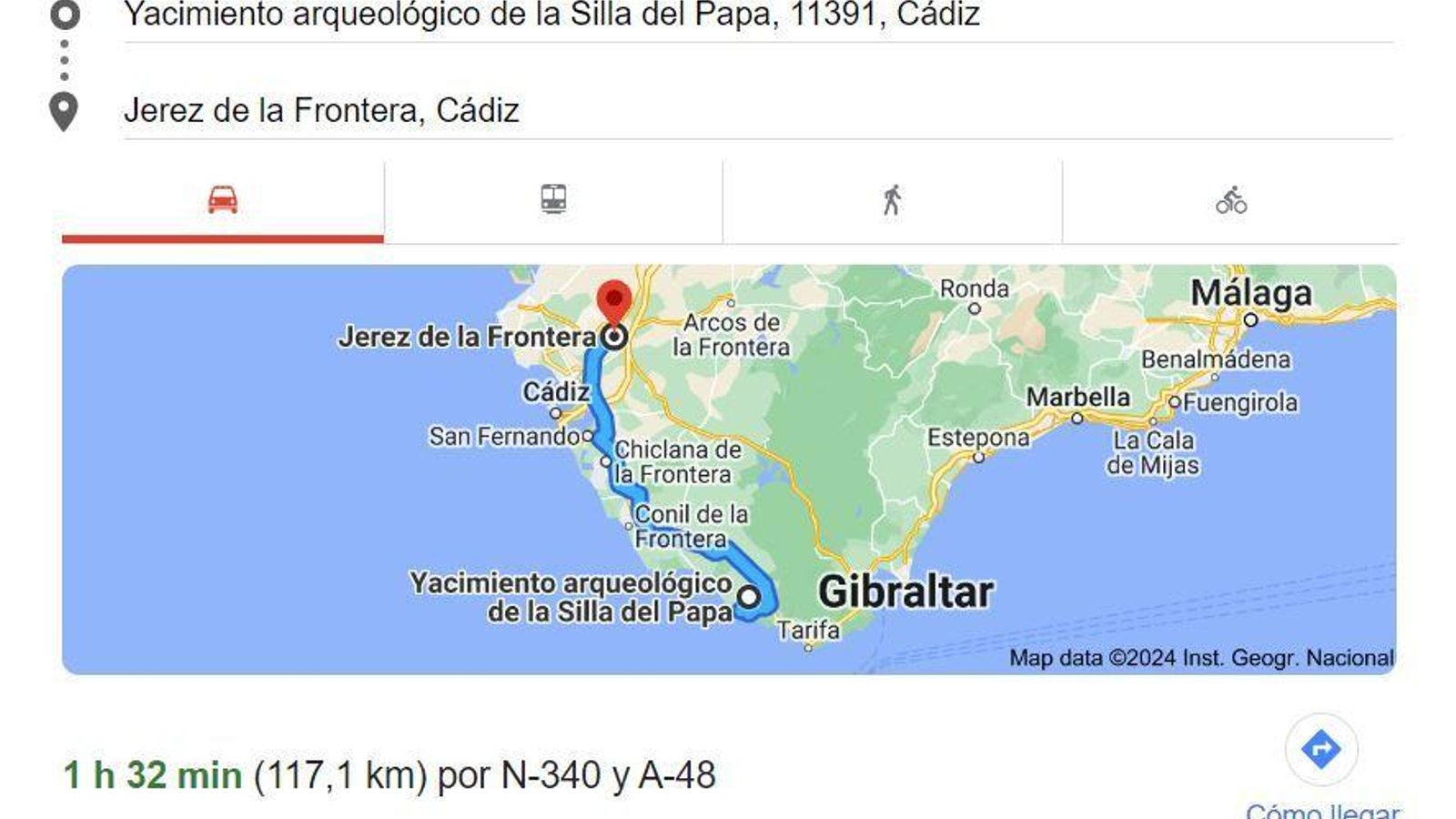 Distancia Jerez- Sendero La Silla del Papa. Distancia Jerez- Sendero La Silla del Papa.