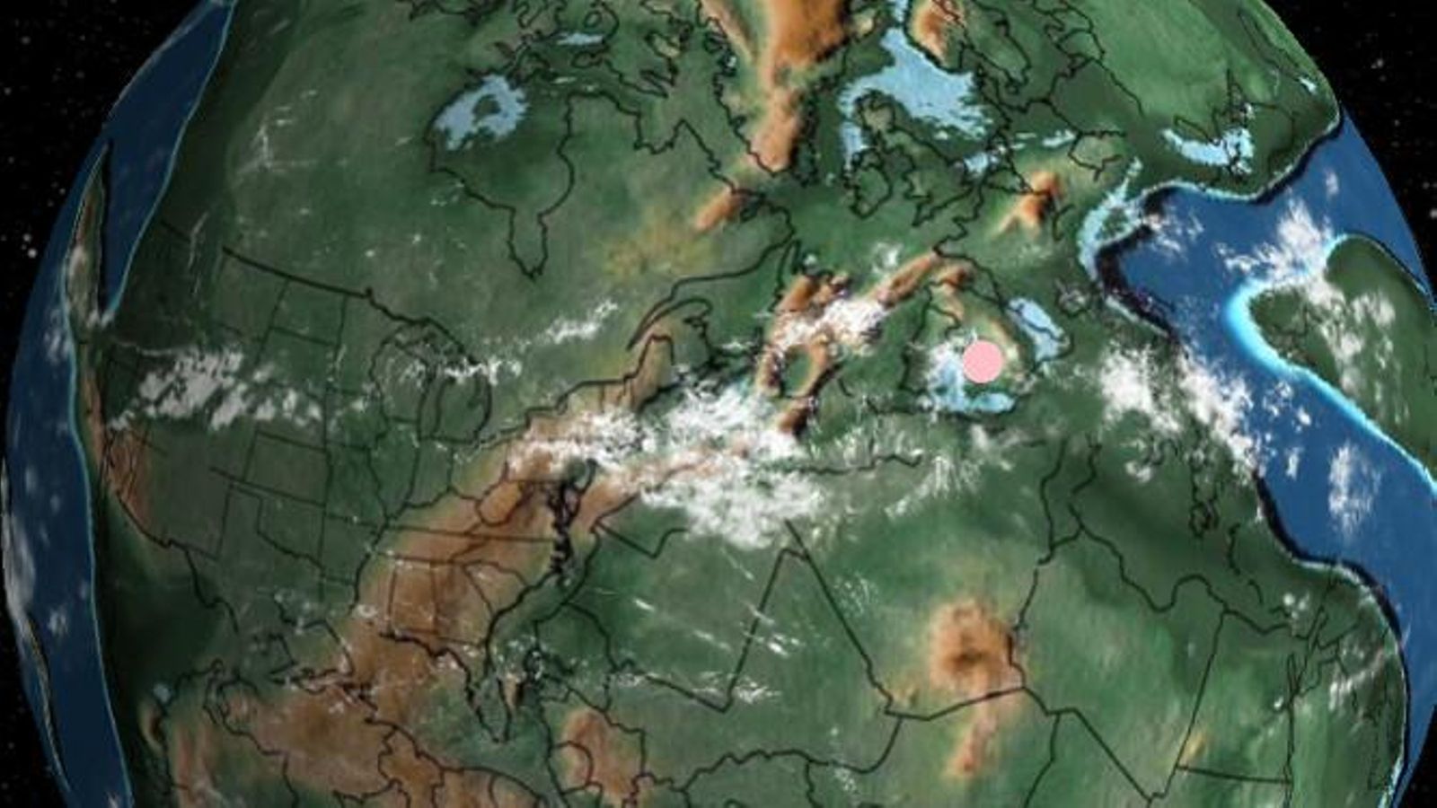 El territorio de la actual Península Ibérica en Pangea, hace 240 millones de años.