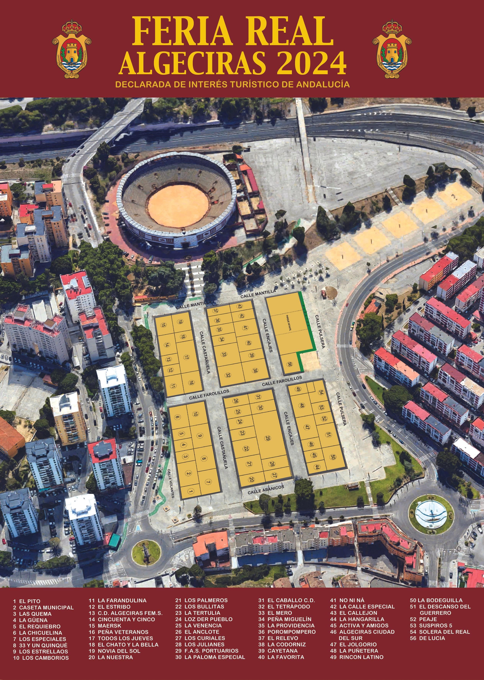 Plano de las casetas de la Feria Real 2024.