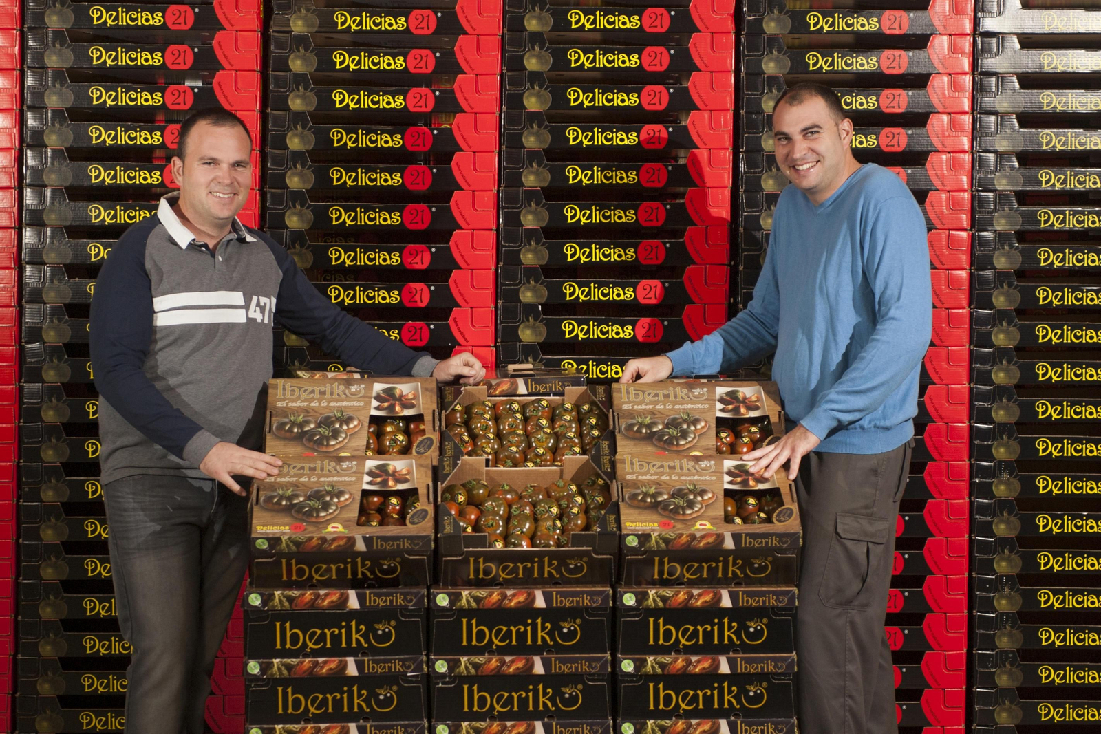 José Antonio y Alejandro Ramón muestran su tomate 'Iberiko'.