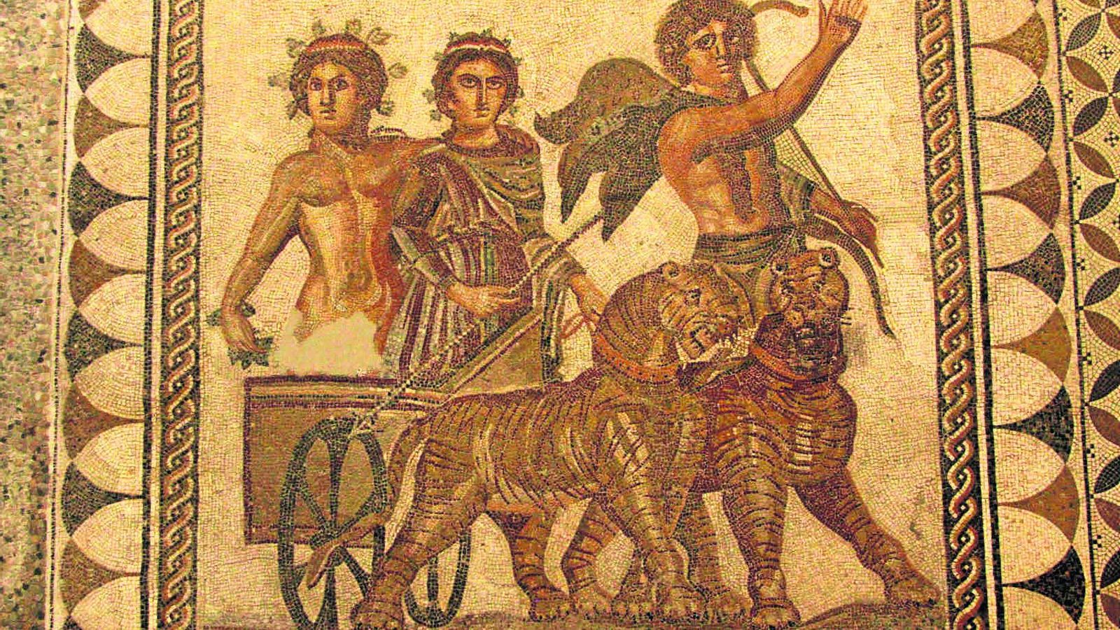 Sección figurativa del mosaico del Triunfo de Baco.