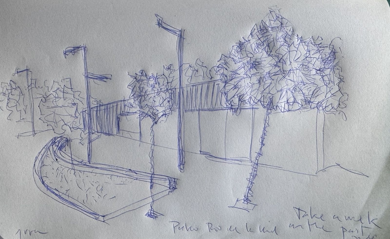 Boceto del autor sobre el paseo del río de la Miel, en Algeciras.